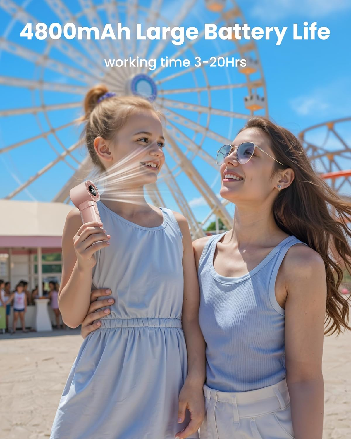 Gaiatop Portable Handheld Turbo Fan, 1-100 Adjustable High Speeds, 3-20Hrs Cooling Times, 4800Mah USB Rechargeable Portable Small Hand Fans with Lanyard for Outdoor, Travel, Home, Make Up, Pink image number 4