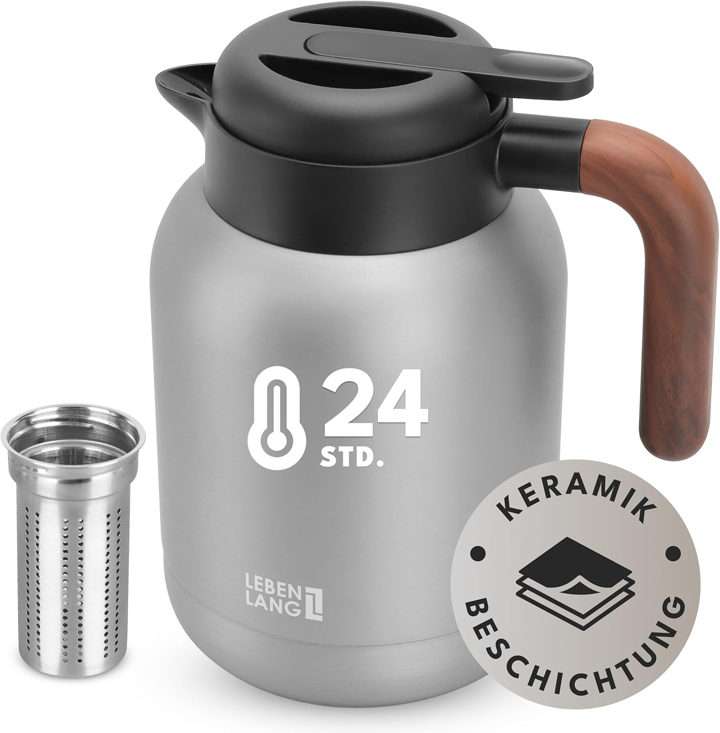 LEBENLANG Thermos Flask 1.5 L Ceramic Coating - Includes Tea Strainer I 24 Hours Hot I Coffee Pot Coffee & Teapot with Strainer Insert I Thermal Flask Tea Thermal Jug Thermos Flasks 1 5 Litres image number 2