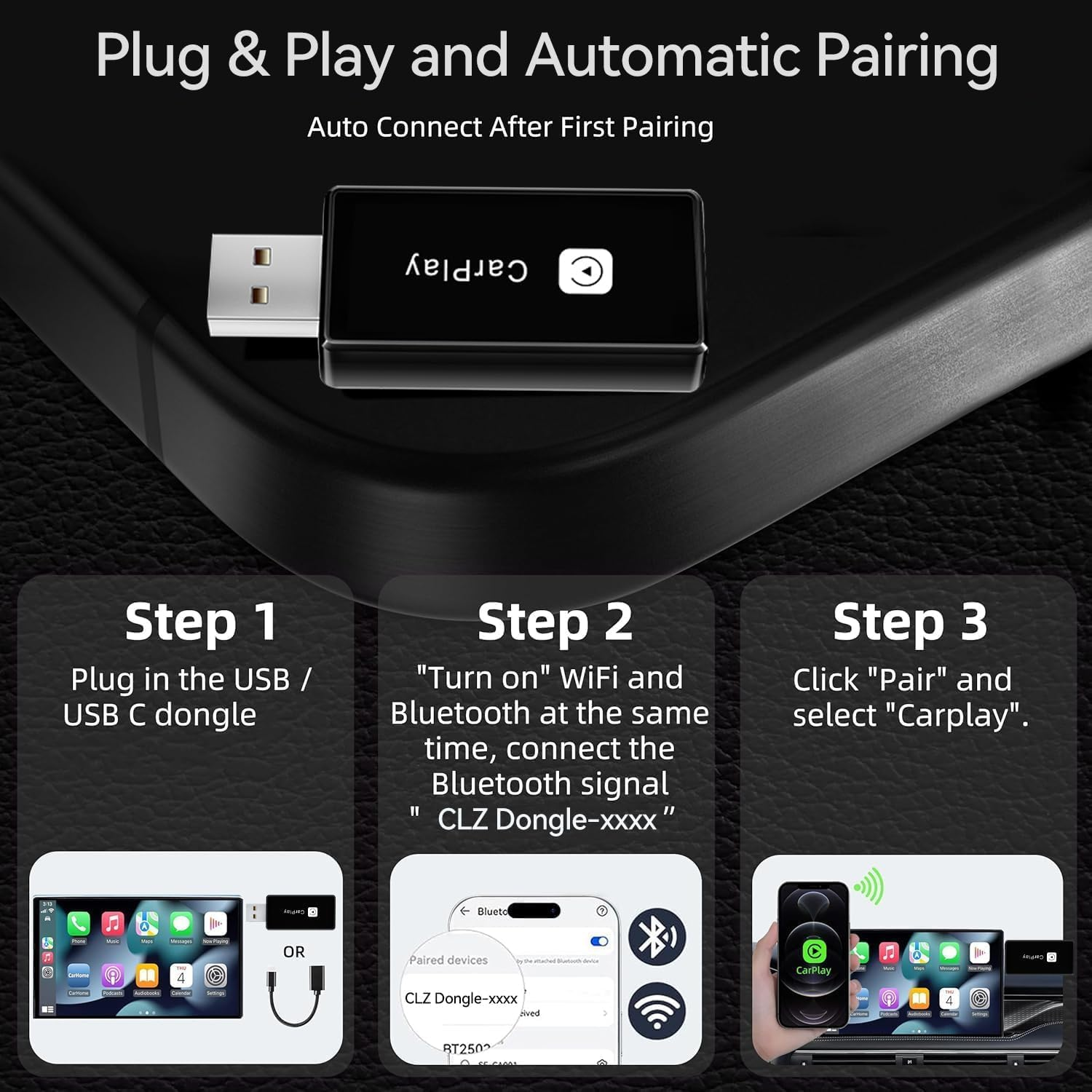 Wireless Carplay Adapter 2-In-1 for Iphone & Android - Plug & Play Mini USB Dongle, 5Ghz Wifi Auto Connect, Stable Bluetooth Connection Fit 98%+ Cars with Upgrade Wired Carplay to Wireless image number 4
