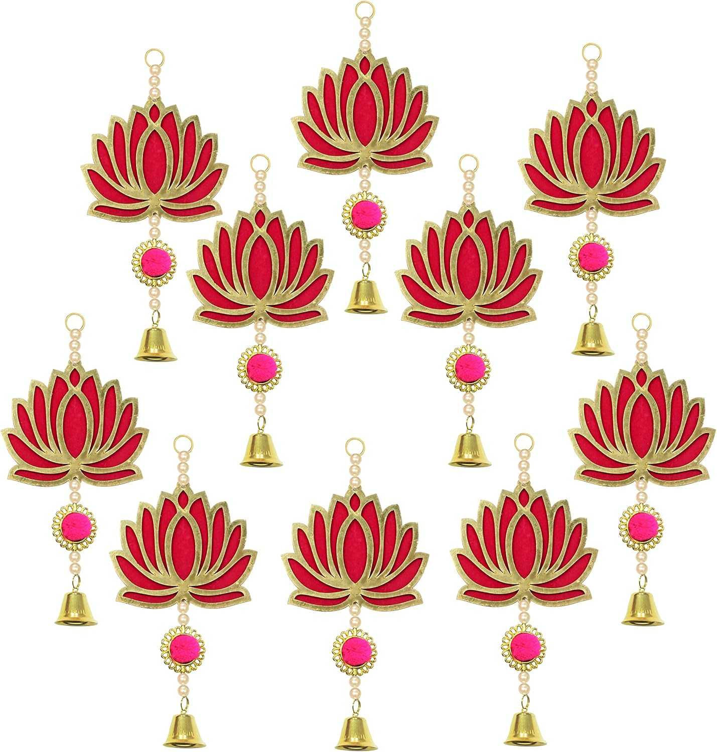 TIED RIBBONS Lotus Backdrop Hanging Pooja Decor | Plastic, 9 Inch | Set of 10 | Indian Pooja Decorations for Home, Navratri, Wedding, Ganesh Pooja |Diwali Decoration for Home, Ganesh Chaturthi image number 2