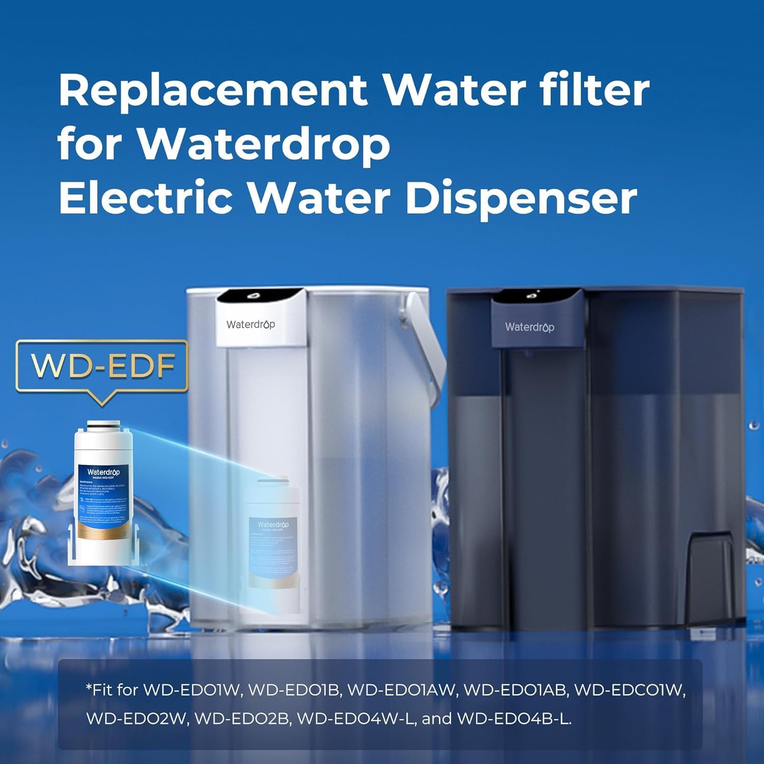 Waterdrop WD-EDF Replacement Filters for Waterdrop Electirc Water Filter Pitcher -, 3 Months or 200 Gallons, NSF/ANSI 401&53&42, 1 Filter image number 1