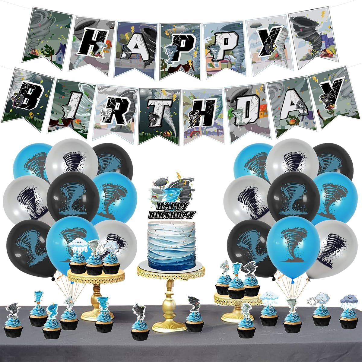 Tornado Party Decorations,Tornado Birthday Party Supplies Includes Birthday Banner, Cake Topper, Balloons ,Suitable for Tornado Themed Party Decorations image number 2
