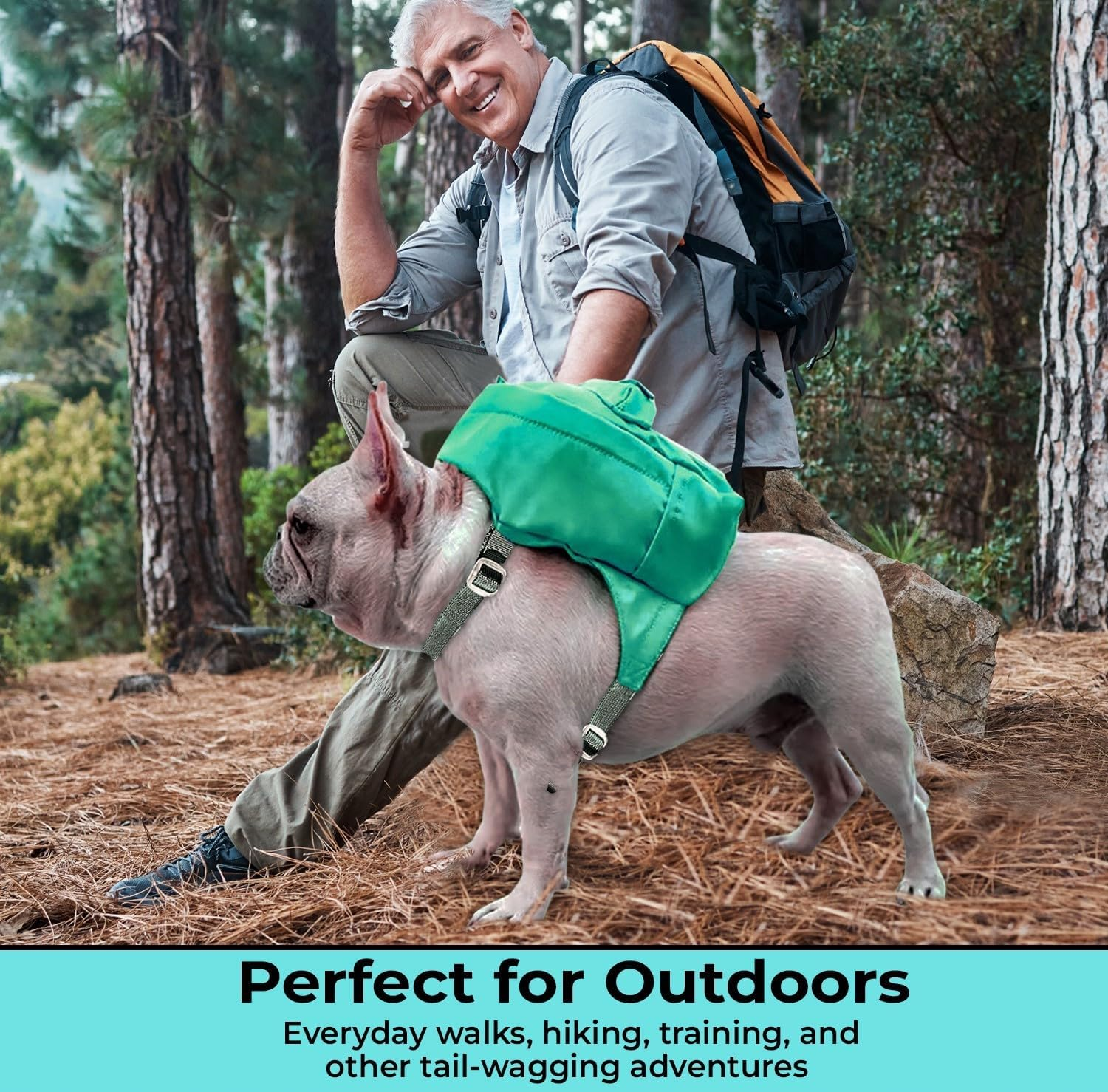 Dog Hiking Backpack with Harness and a Large Pouch for Treats,Toys, and Poopbags Holder. Made from Waterproof Material, Ideal for Puppy Daycare or Everyday Walks(M)