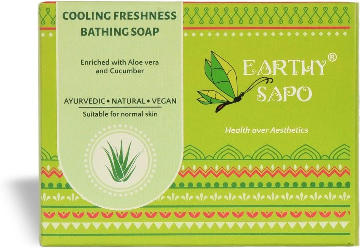 Earthy Sapo Handmade Cooling Freshness Bathing Soap (Alovera, Cucumber Soap), 100G image number 3