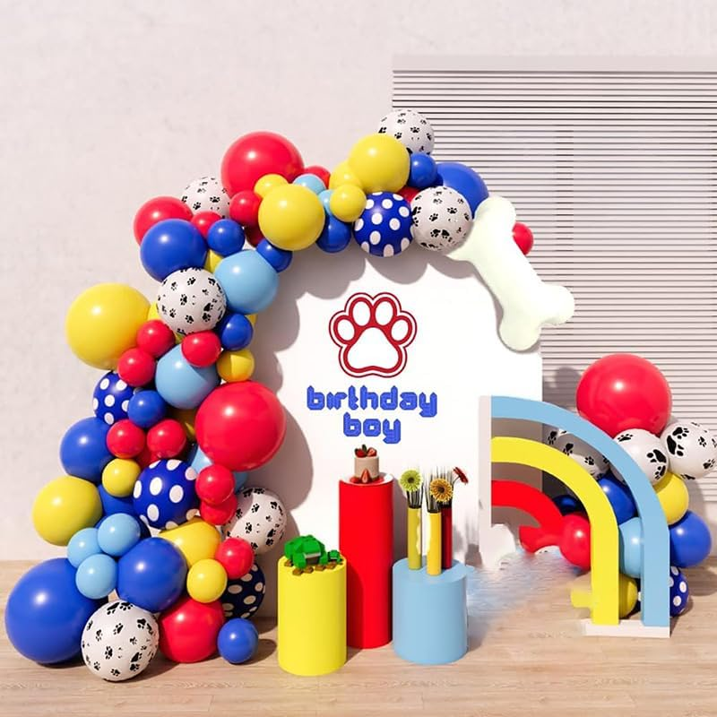 PEKGLOW 146 Pcs Paw Balloon Garland Red Blue Yellow Balloon Garland Yellow Red Blue Balloons Paw Balloons Bone Balloons Dog Paw Balloons Garland Latex Balloons for Dog Patrol Paw Birthday Decorations