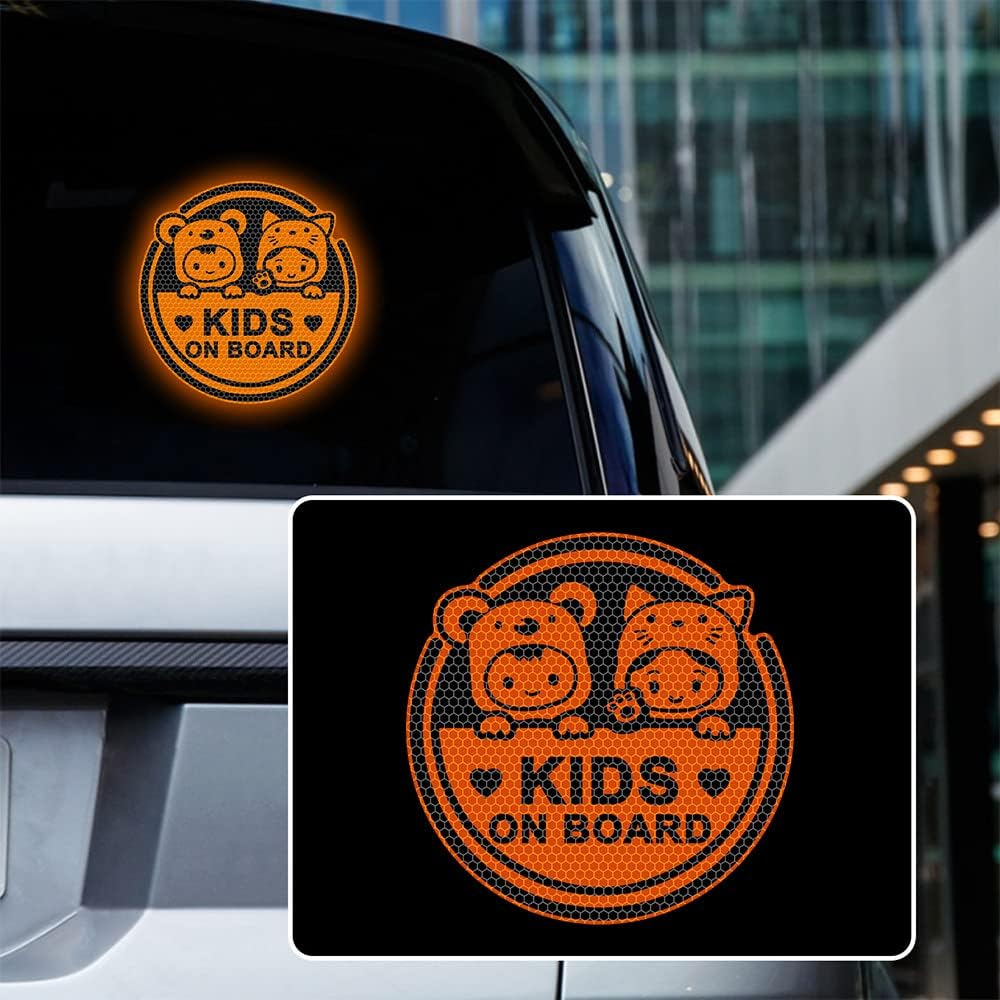 Iprokiu High Intensity Reflective Kids on Board Car Sticker Waterproof Safety Warning Sticker Baby on Board Car Body Bumper Window Decal Kids in Car Sticker Auto Decor 8.03 X 8.03 in (White)