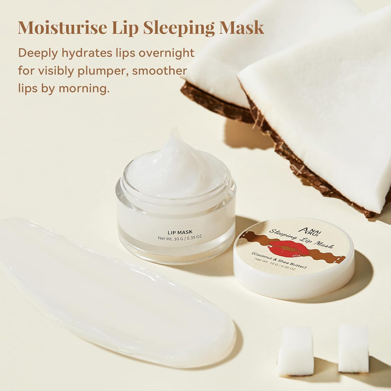 ANAI RUI Lip Scrub & Lip Mask Set with Shea Butter, Lip Scrubber Exfoliator Enriched with Vitamin E, Sugar Scrub for Dry Lips, Hydrating Lip Mask for Overnight Use, Gift Set for Women and Girls (Coconut) image number 6