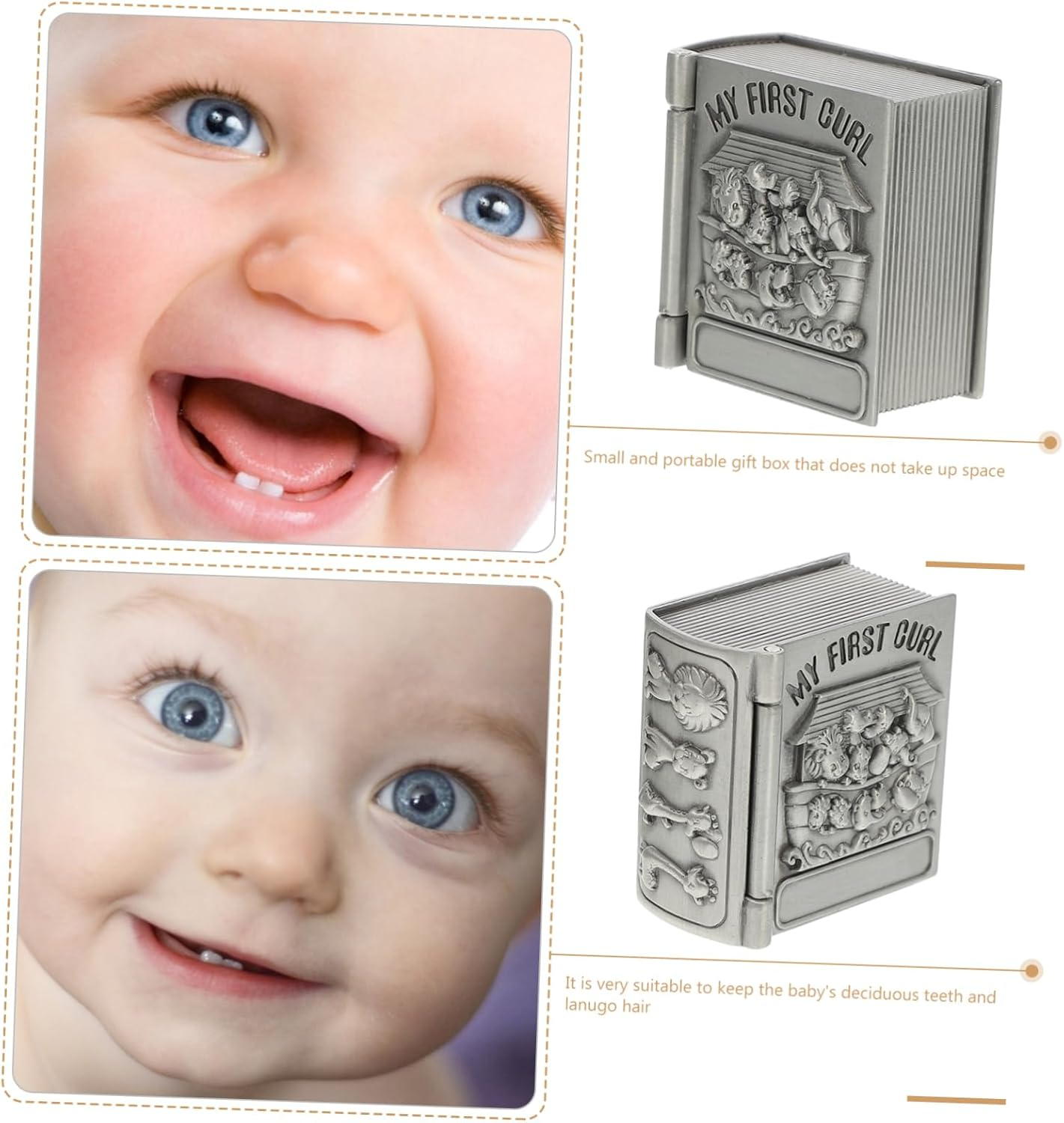 Kisangel 2Pcs Metal First Tooth Storage Boxes for Boy Girl Keepsake Curl Cases as Tooth Fairy Box and Keepsakes image number 5