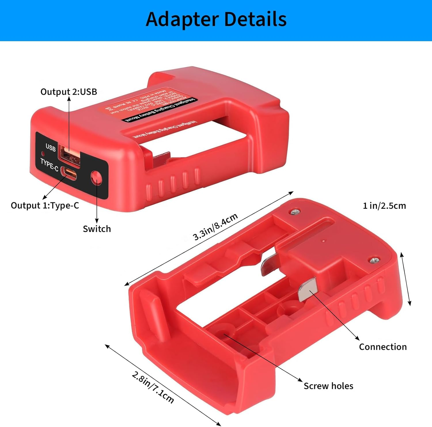2-Pack USB Charger Adapter for Milwaukee M18 Battery, Battery Charger with USB and Type-C Charging Port for MIL18V MAX Lithium Battery image number 6