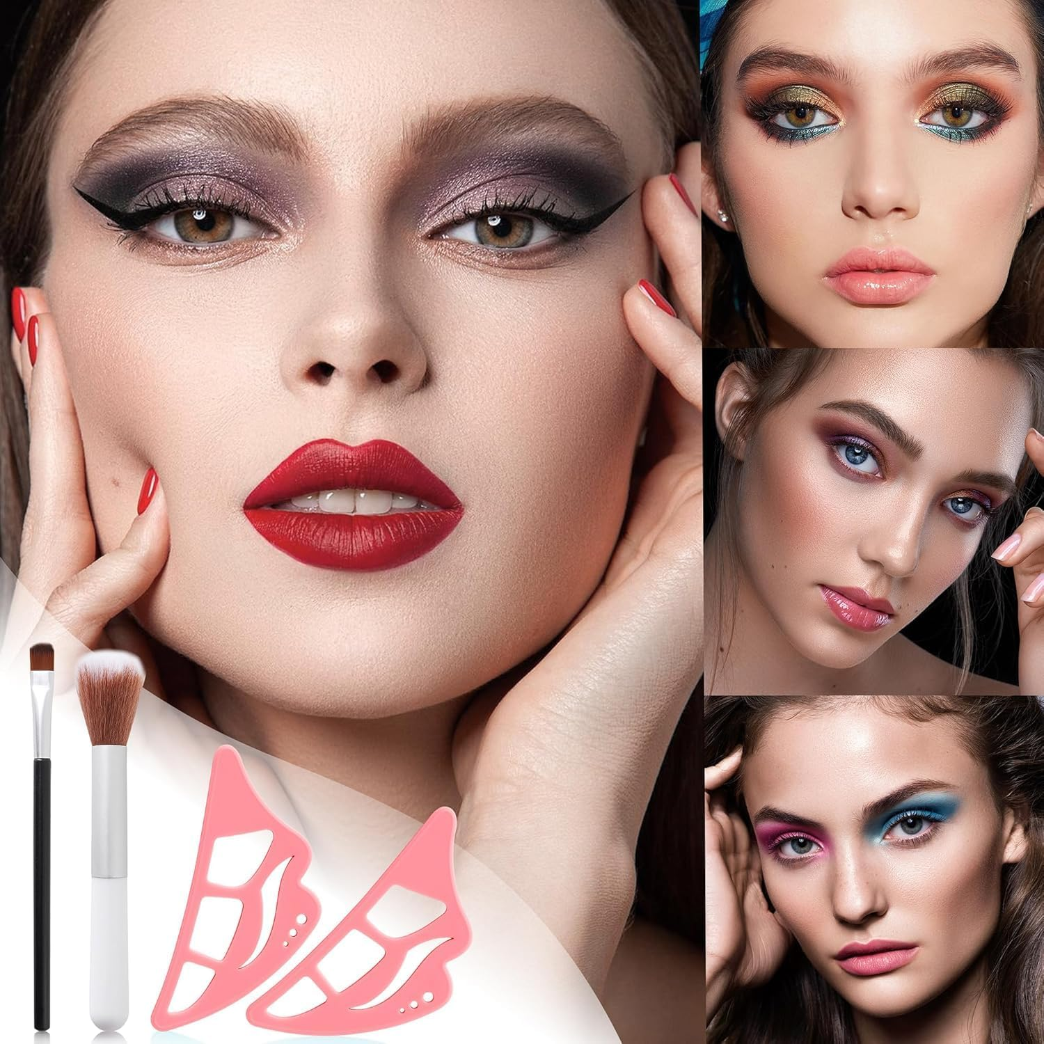 Eyeshadow Stencil 6 in 1 Silicone Eyeshadow Tool,Eye Makeup Template,Reusable Eye Makeup Aid Stencils for Make up Beginners & Women (Pink) image number 4