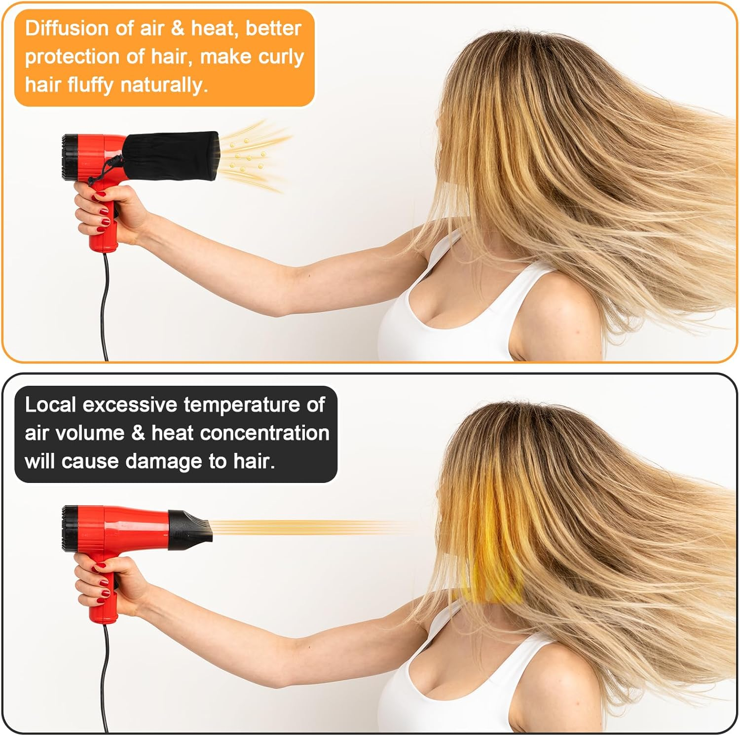 Hair Dryer Diffuser Sock, Portable Foldable Attachment for Curly Wavy Hair, Fits Most Standard Blow Dryers, Heat Protection Cap, Foldable Travel Diffuser Sock with Elastic Band image number 6