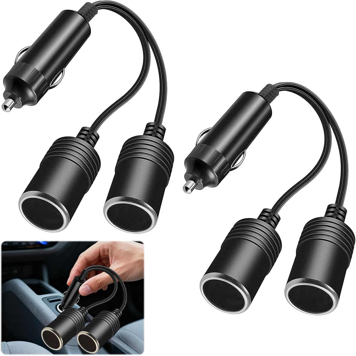 1 to 2 Car Cigarette Lighter Adapter, 2 Pcs Car Charger Adapter 15 CM, 12V/24V Double Adapter, Double Power Adapter Female Socket, 2-Way Splitter Y Adapter for Cars Trucks Rvs, Power Multiple Devices image number 1
