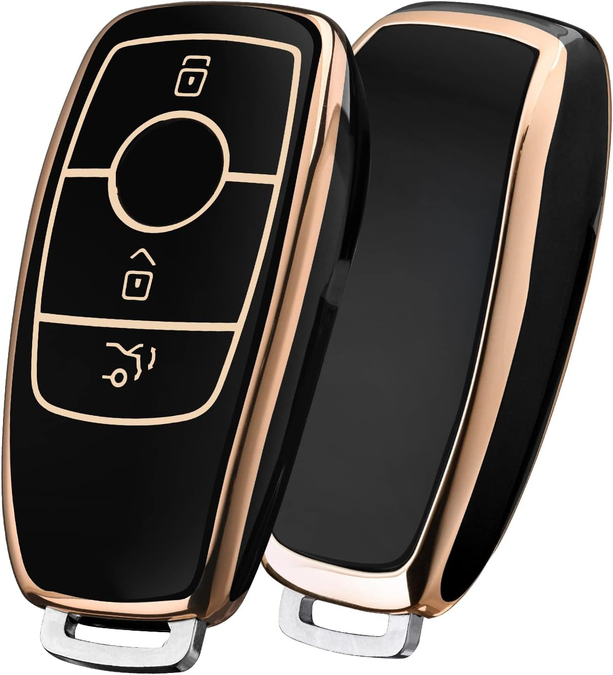 OATSBASF Key Cover for Mercedes,Car Key Protective Cover for Mercedes Benz E Class 2017 S 2018 Remote Fob Key (Golden Edge-Black) - Blue Stripes image number 3