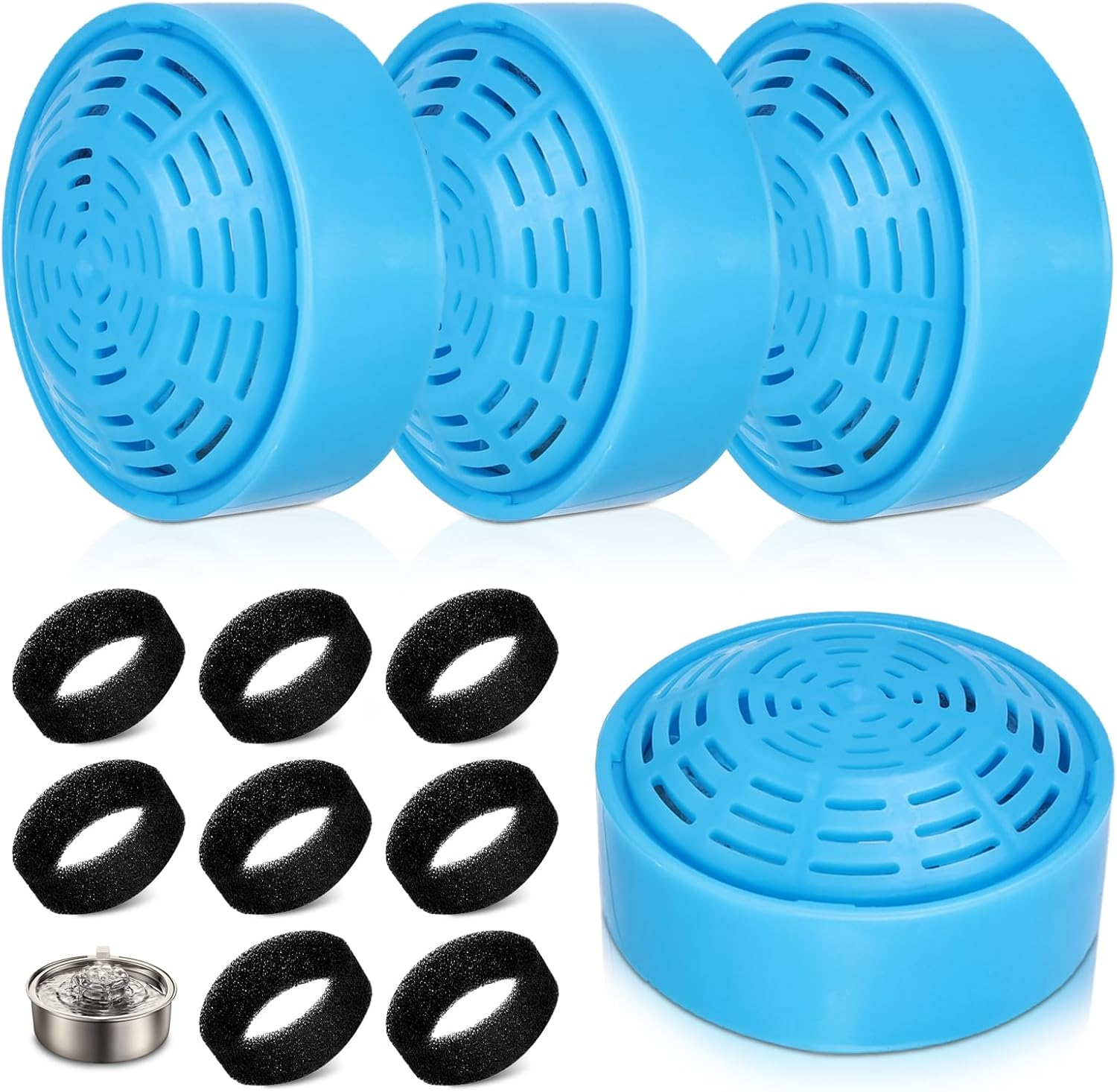 Sporgo Pack of 12 Cat Fountain Filters: Replacement Filter for 2L Cat Fountain, 8 Pieces Foam Filters and 4 Pieces Carbon Filter, Stainless Steel Cat Fountain Filter, round Replacement Pump for Cat image number 6