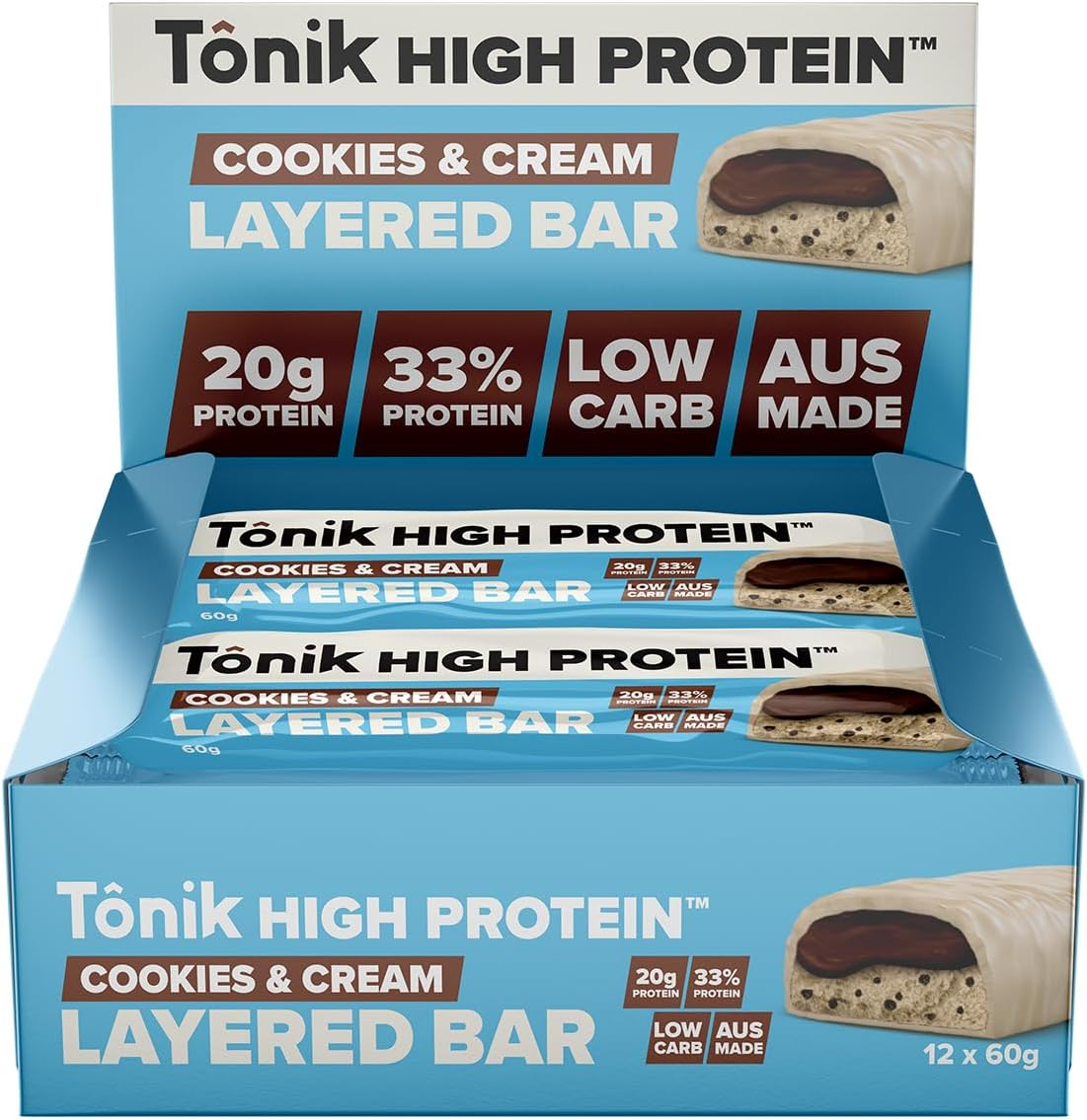 TONIK High Protein Bar 60 Gram Cookies & Cream X 12 Pack image number 1