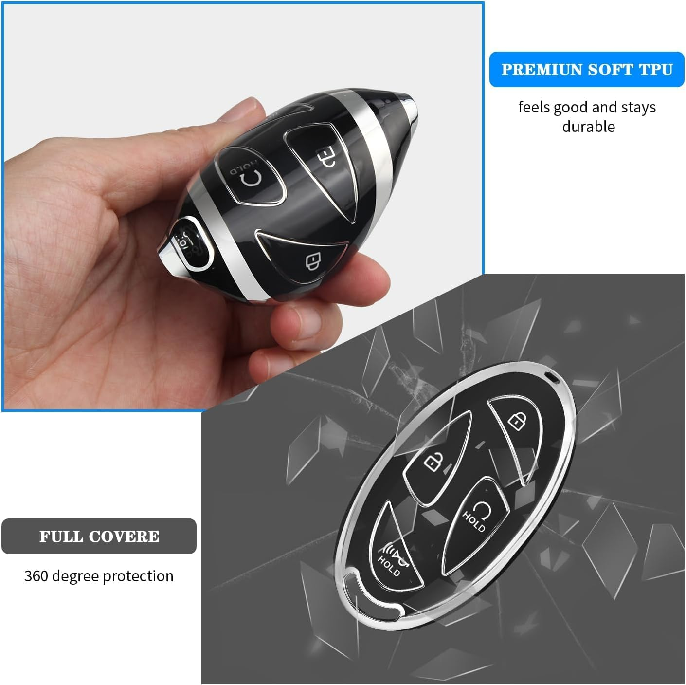 Key Fob Cover for Hyundai with Keychain, Soft TPU Key Case Shell for 2024 2023 Hyundai Ioniq 6 Grandeur GN7, KONA, Elanrtra, Santa Fe, Sonata, Tucson 2025 Smart Key Protector image number 5
