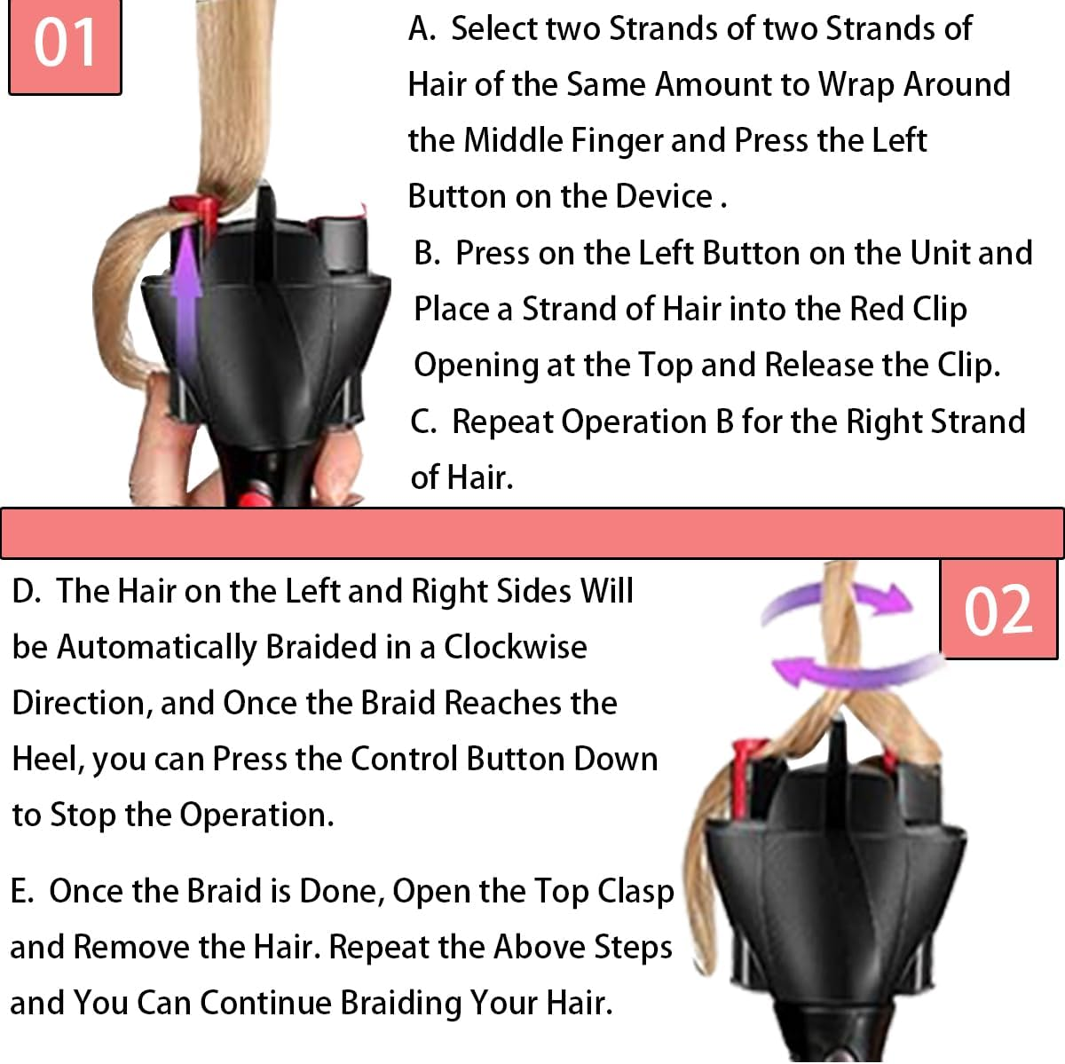 Automatic Hair Braider DIY Electronic Hair Braiding Machine Automatic Quick Twist Twister Hair Braiding Tool for Women Girls Hairstyle(Red) image number 4