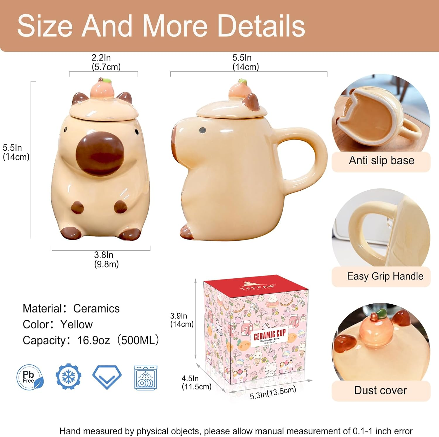 Gifts for Women Funny Capybara Coffee Mugs Birthday Gifts for Women Her Girls Kawaii Tea Cup Best Friend Christmas Daughter Graduation Gift Ceramic Autumn Mug with Lid Cute Capybara Stuff Decor