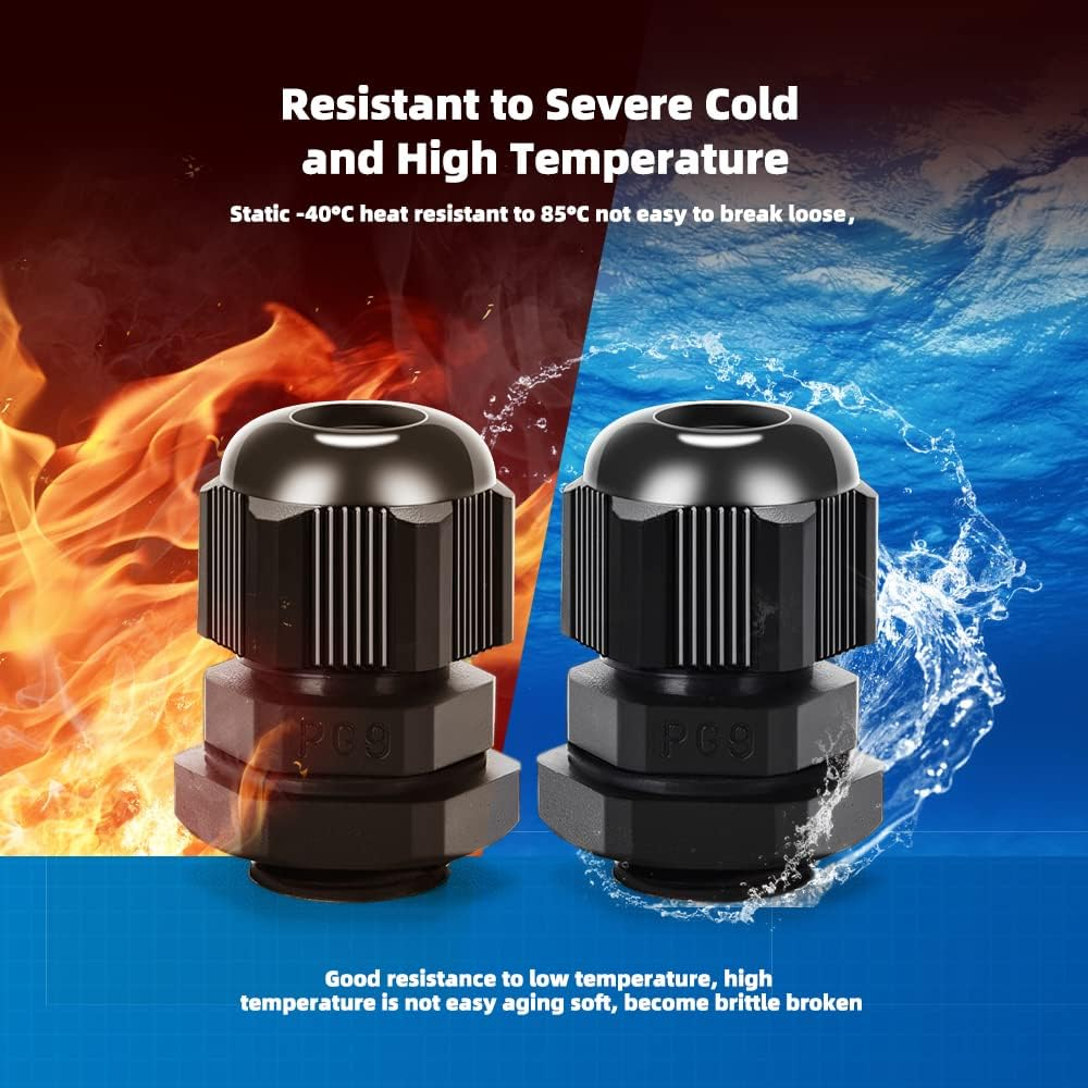 Cable Gland 20 Pack Plastic Waterproof Adjustable Connector 4-8Mm PG9 Strain Relief Cord Connectors Joints Nylon with Gaskets image number 1