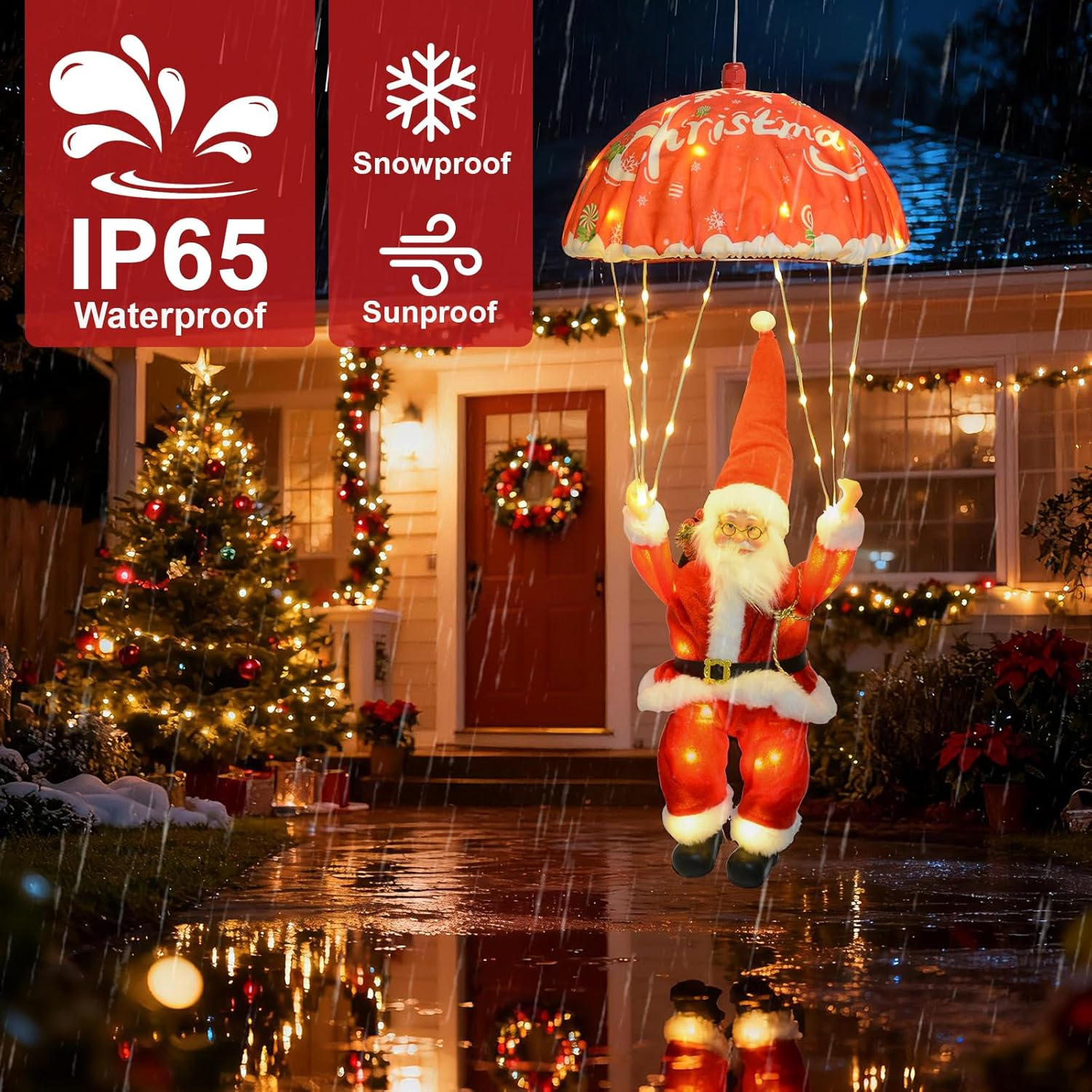 Qoosea Santa Claus Parachute Fairy Lights, 63 Cm, 88 LED Christmas Fairy Lights, USB with Timer, 8 Modes, Christmas Lighting for Christmas Tree, Window, Balcony, Indoor, Outdoor, Christmas Decoration image number 1