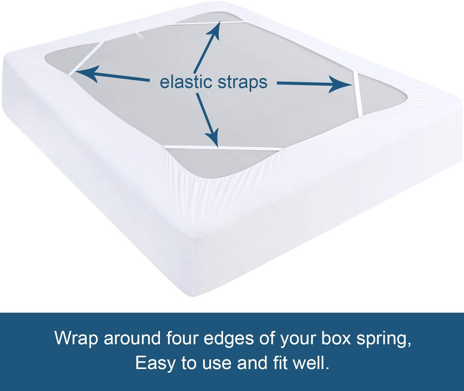 Box Spring Cover Queen Size, Elastic Fabric Wrap around 4 Sides Bed Skirt, Sleek Alternative for Bed Skirts for Hotel/Home, Fits Box Springs up to 13&rdquo;, White image number 5