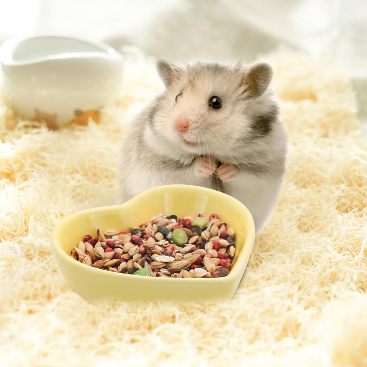 Luckyopt Hamster Bowl, Ceramic Heart-Shaped Pet Bowl Hamster Food Bowl, Washable Small Animal Bowl Hamster Water Bowl for Hamster, Guinea Pig, Gerbil, Hedgehog, Chinchilla, Parrot (Yellow) image number 4