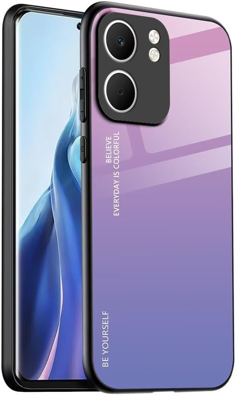 EASSGU Case Suitable for Oppo A5X (6.67 Inches), Glass Back with Colour Gradient, anti Drop and Anti-Scratch Mobile Phone Case - Pink Purple image number 6