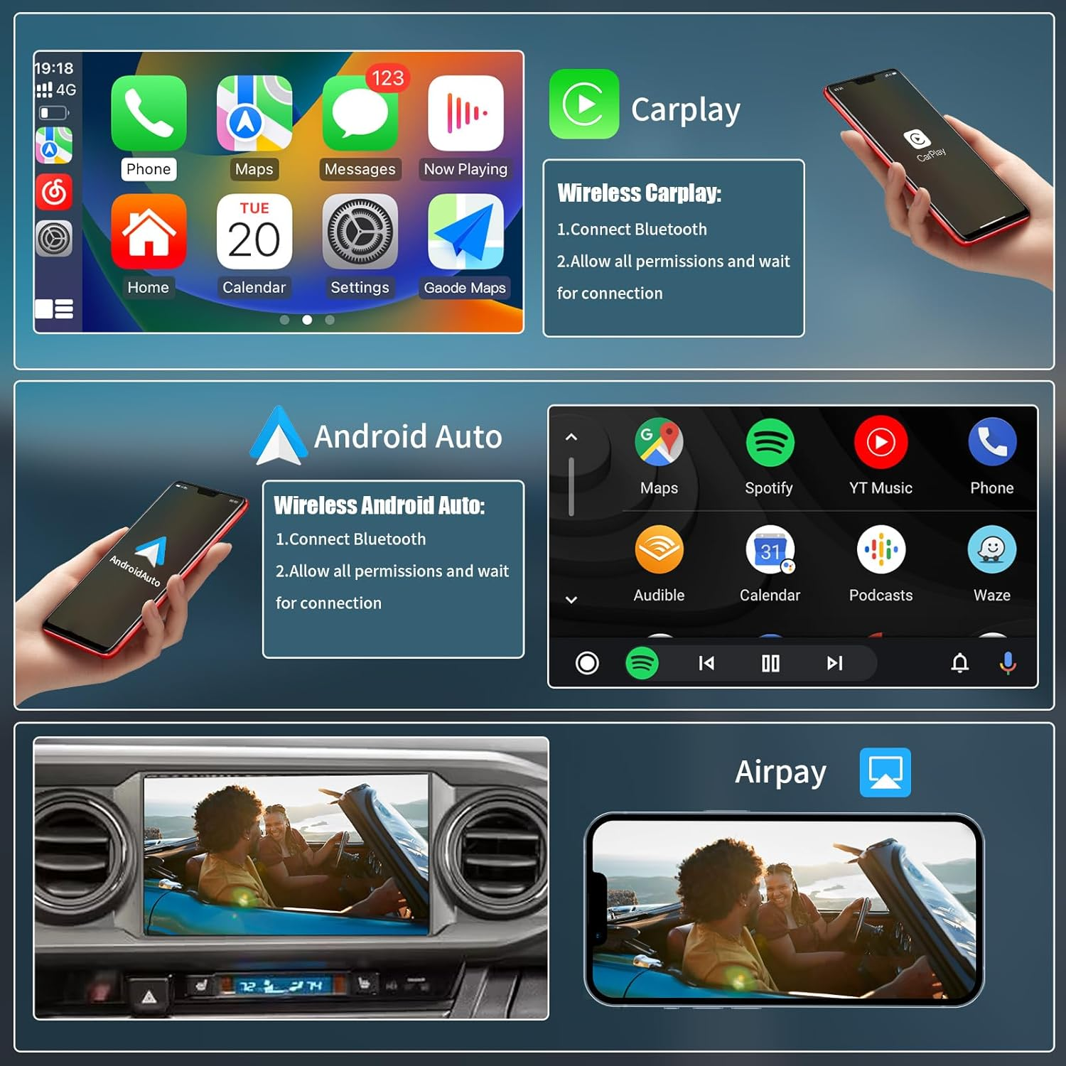 Wireless Carplay/Android Auto Adapter for Toyota with Entune2.0 & Touch2 2014-2019 New Version Retrofit Kit Decoder Fits for Tundra/Highlander/Rav4/Tacoma/Camry/Corolla/Avalon/Prius/Ch-R/Sienna/Camry image number 2