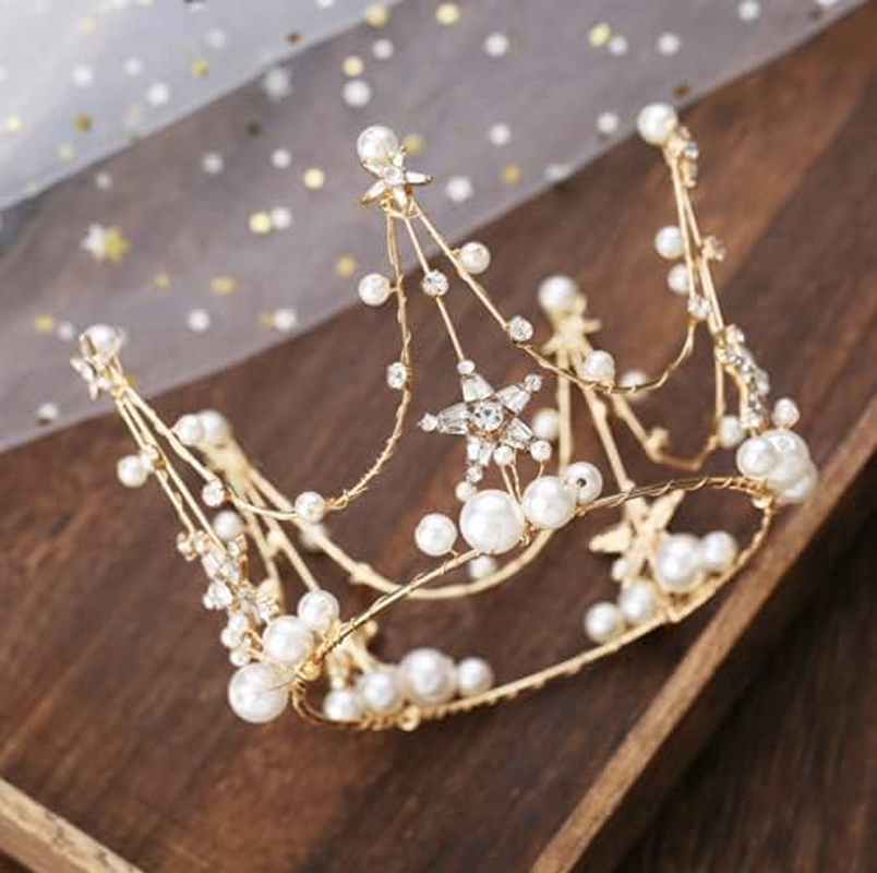 Metal Pearl Crown Cake Topper Tiara Hair Ornament Birthday Party Supplies for Birthday Wedding Princess Theme Party Decor image number 3