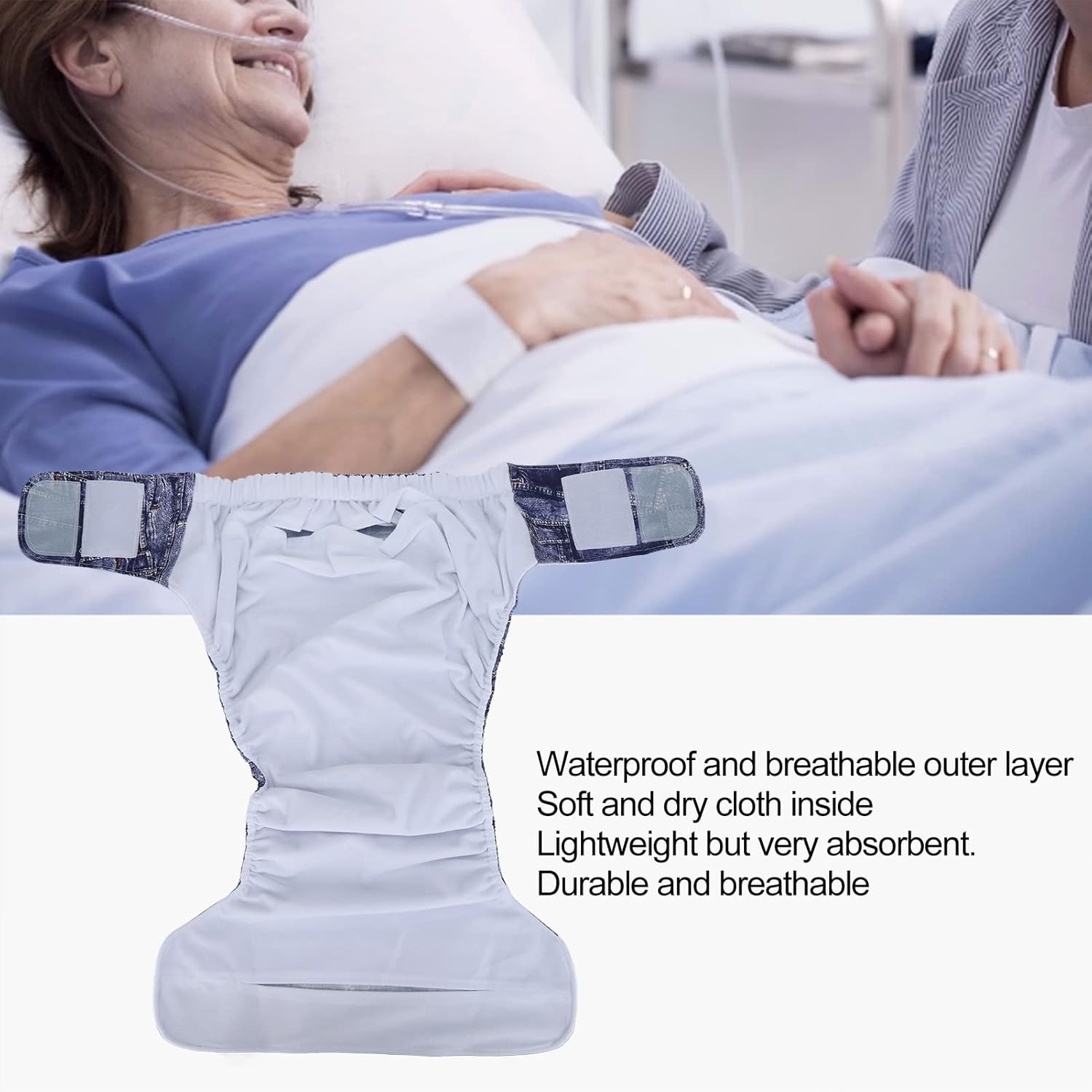 Reusable Adult Cloth Diaper Waterproof Incontinence Nappies with Hook Loop Fasteners High Absorption TPU Film for Senior Care image number 4