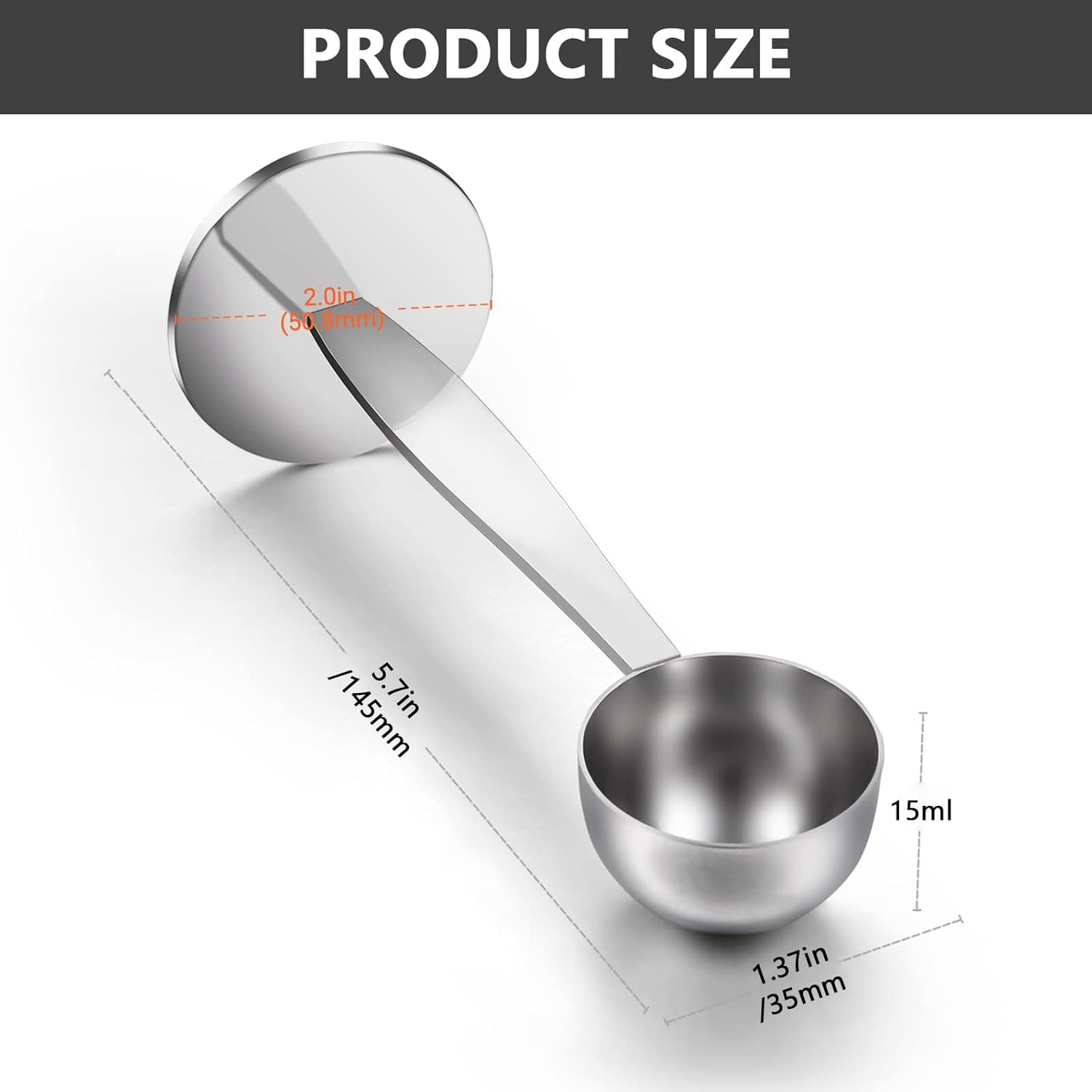 Dual-Purpose Stainless Steel Coffee Scoop and Tamper, 15Ml Measuring Spoon for Ground Coffee, Protein Powder, and Spices, Double-End Design - Ermaoo image number 3