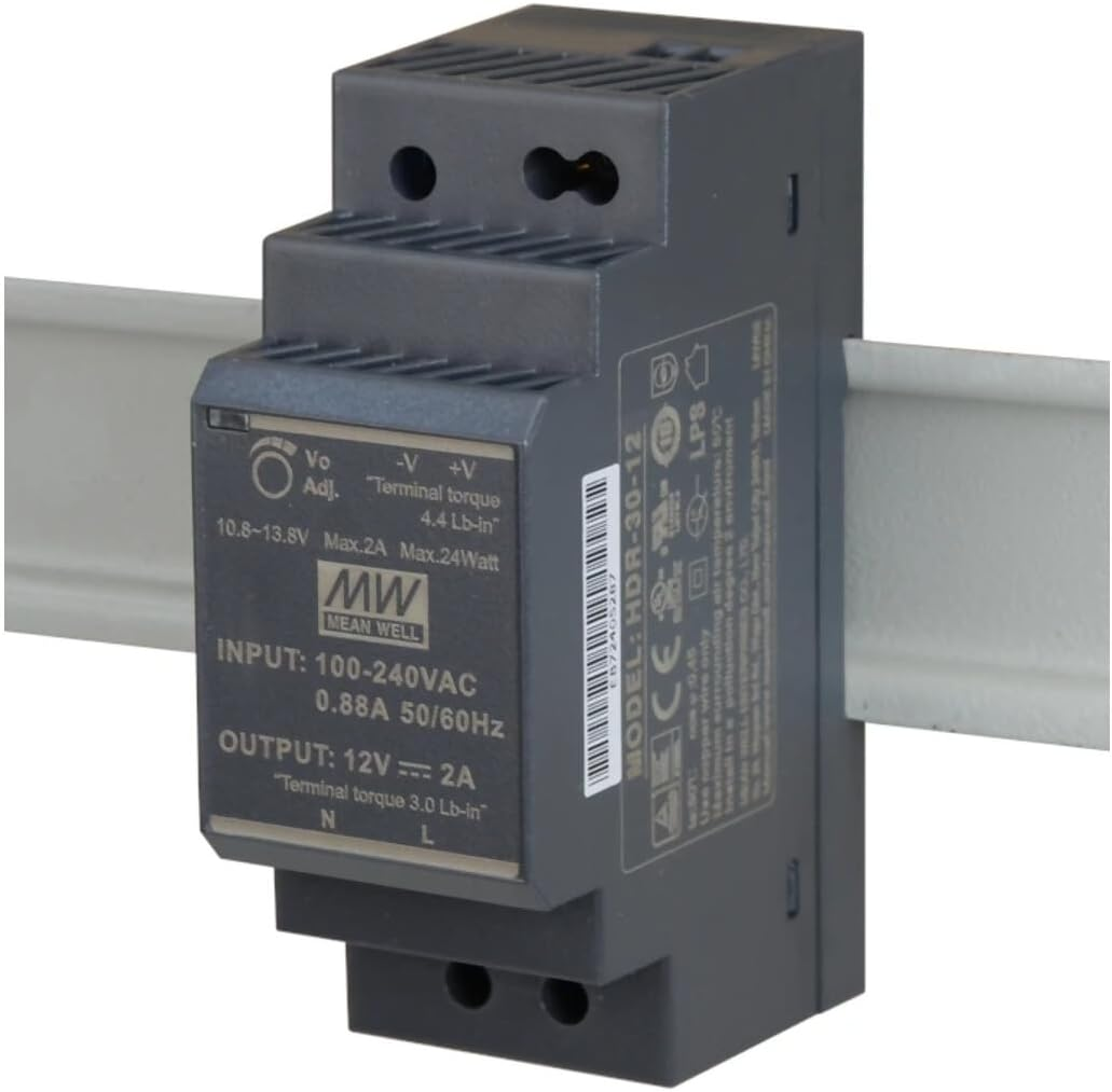 HDR-30-12 Genuine Mean Well DIN Rail Power Supply 12V 2A 24W(30W Series), with Warning Label - 12V image number 3