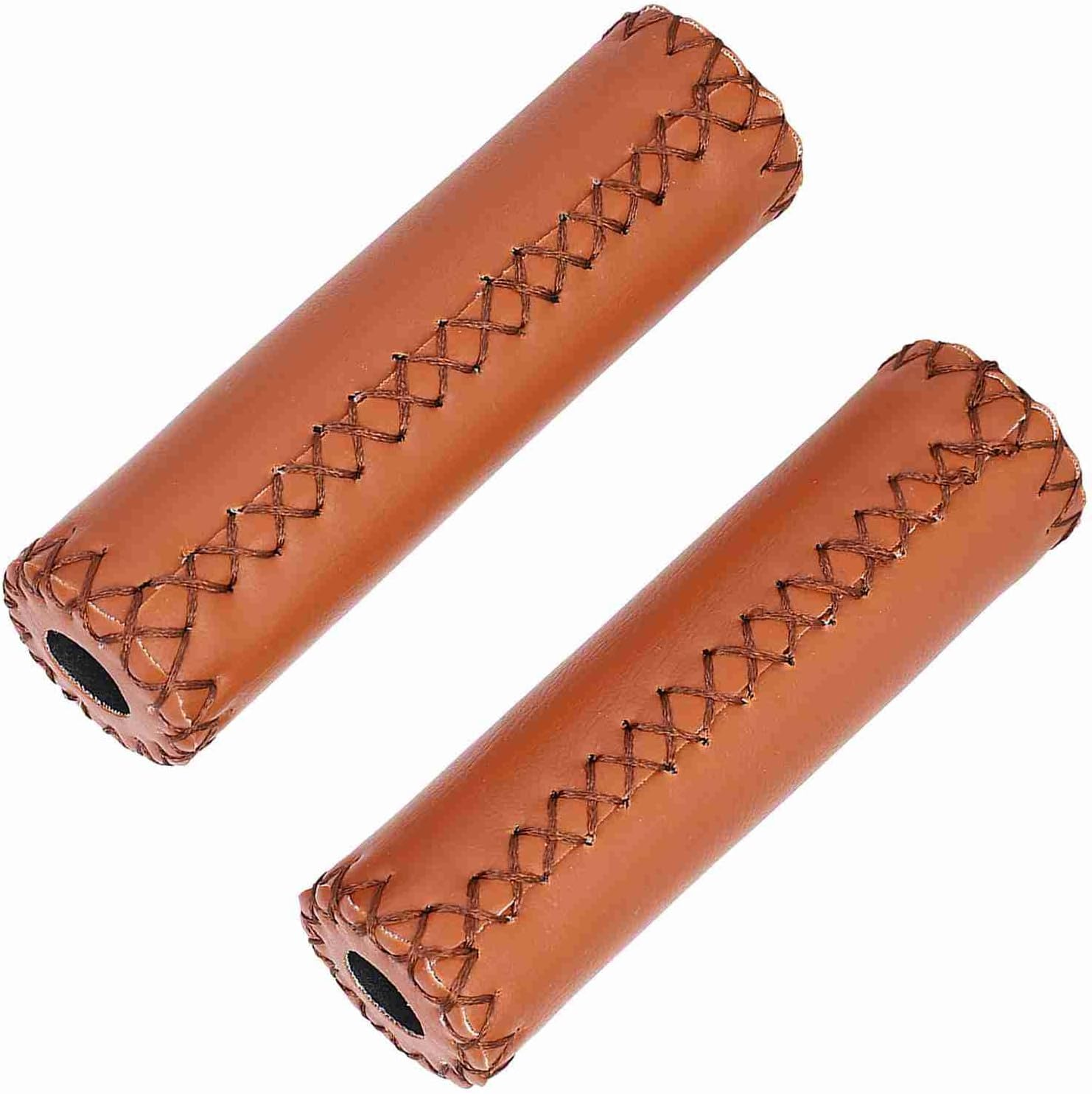 Handlebar Grips Three Color Retro Leather Bike Cover Grip for Uphill Riding - Brown image number 3