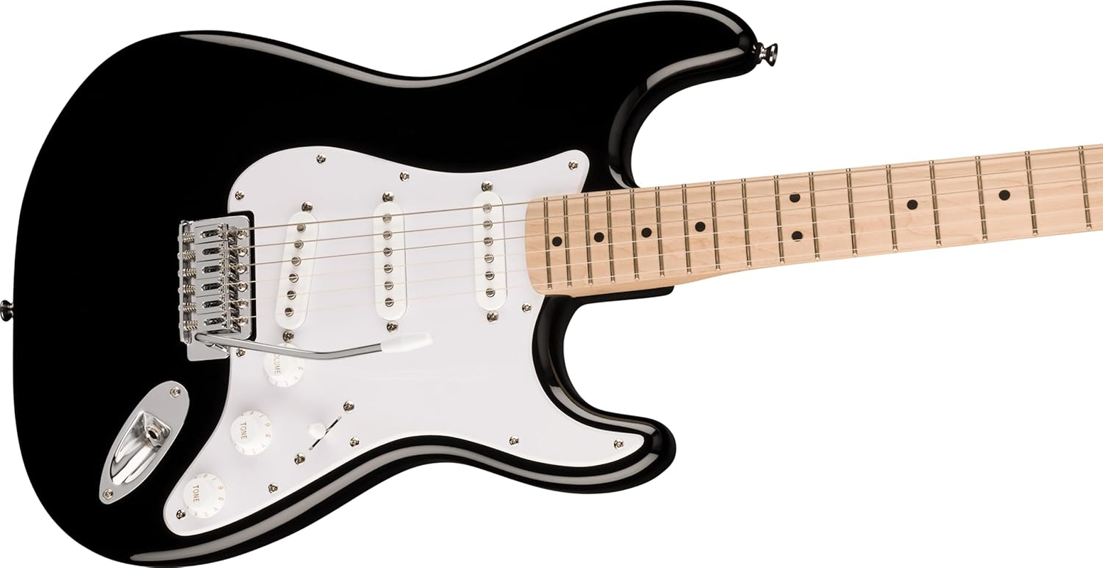Fender Squier by Fender Sonic Stratocaster Electric Guitar, Maple Fingerboard, White Pickguard, Black, Comes with Free Virtual Lessons image number 2