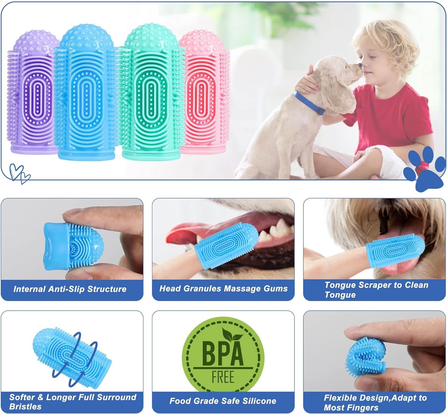 THJOPOKEEL 8 Pack Dog Toothbrush Finger Toothbrush, 360&ordm; Dog Tooth Brushing Kit, Dog Finger Toothbrush for Dog Teeth Cleaning and Dog Dental Care Dog Tooth Brush Dog Toothbrush Kit Pet Toothbrush - 8Pack image number 5