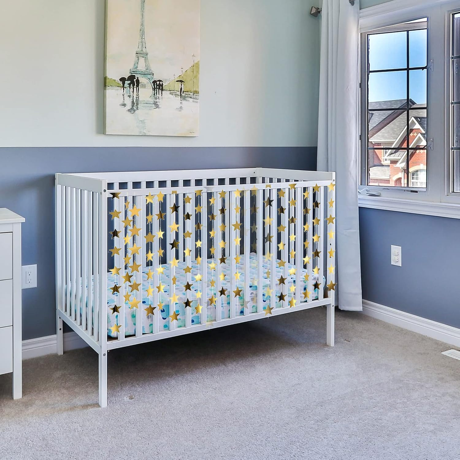 52 Feet Reflective Star Paper Garland, Sparkling Star Bunting Banner Hanging Decoration Twinkle Little Stars Party Garlands Glitter Stars Garland Streamer Kit for Birthday Wedding Banner Backdrop,Gold image number 5