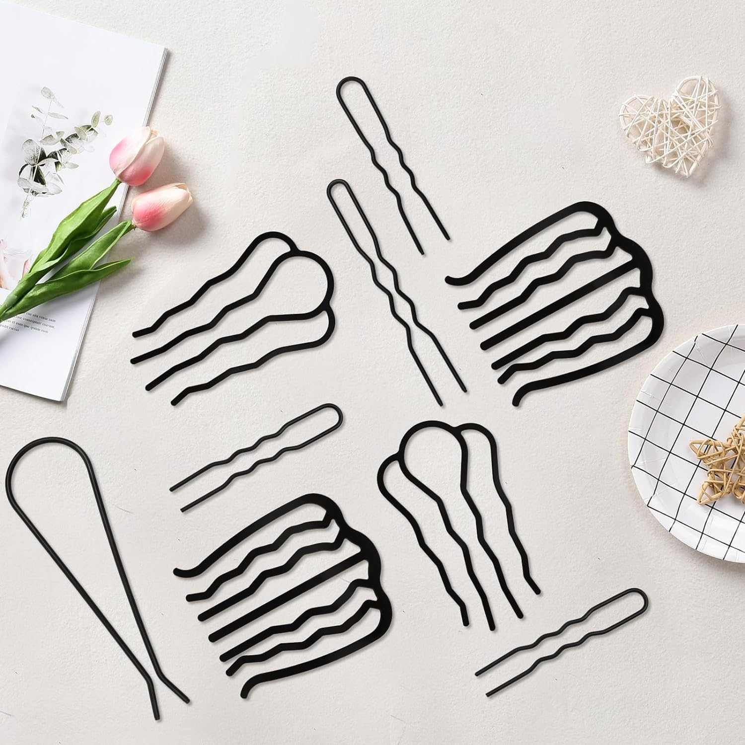 9Pcs French Twist Hair Pins Hair Clips French Twist Hair Tool Side Combs 4 Styles French Twist Hair Clips for Women Hair Comb for Girls Bun image number 6