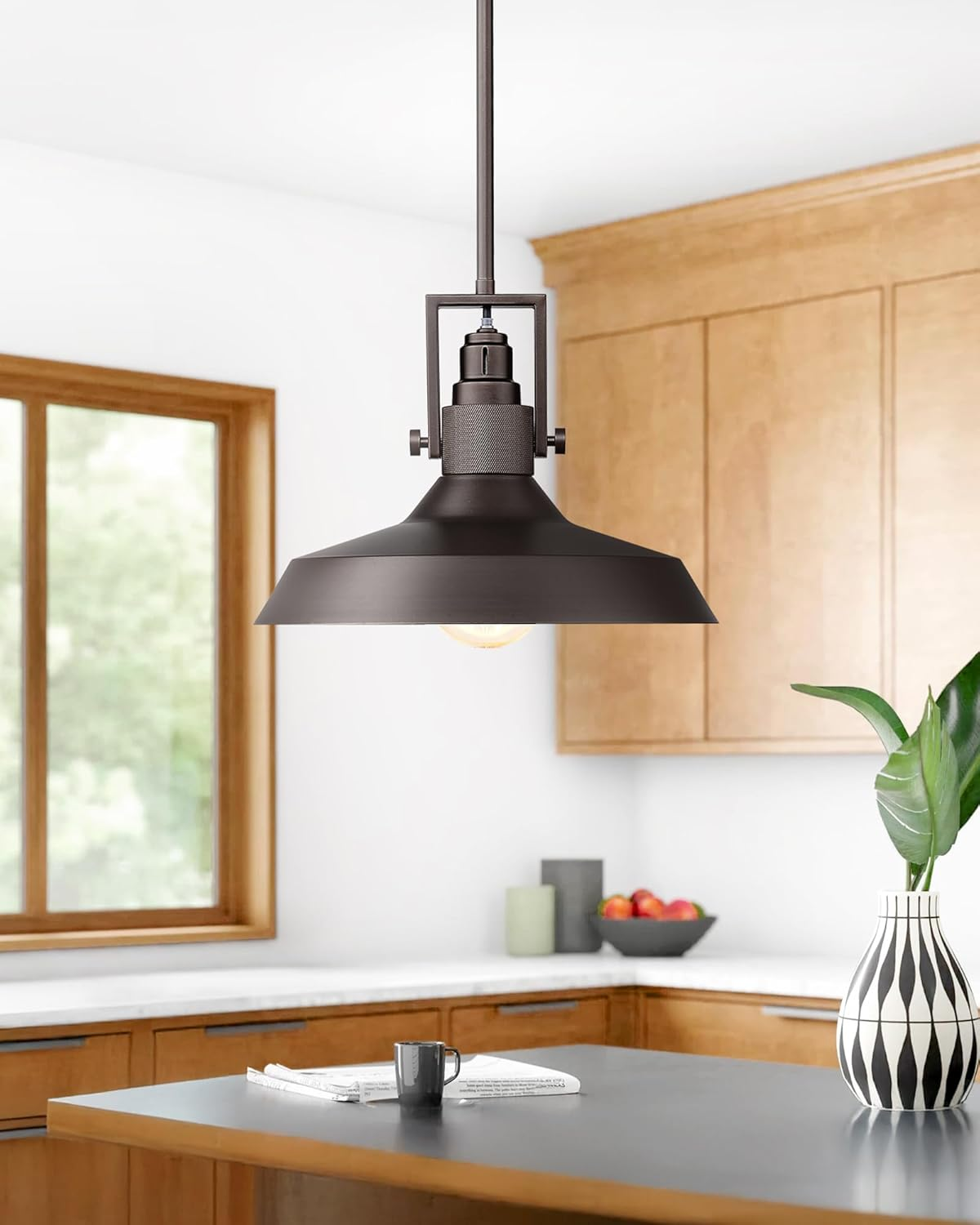 EMLIVIAR 2 Pack Farmhouse Hanging Lamps, 11.6" Pendant Lighting Fixtures with Dome Metal Shade for Kitchen Bedroom, Oil Rubbed Bronze Finish, AUJX18-MIL-2PK ORB - Gold - 1 Pack image number 6