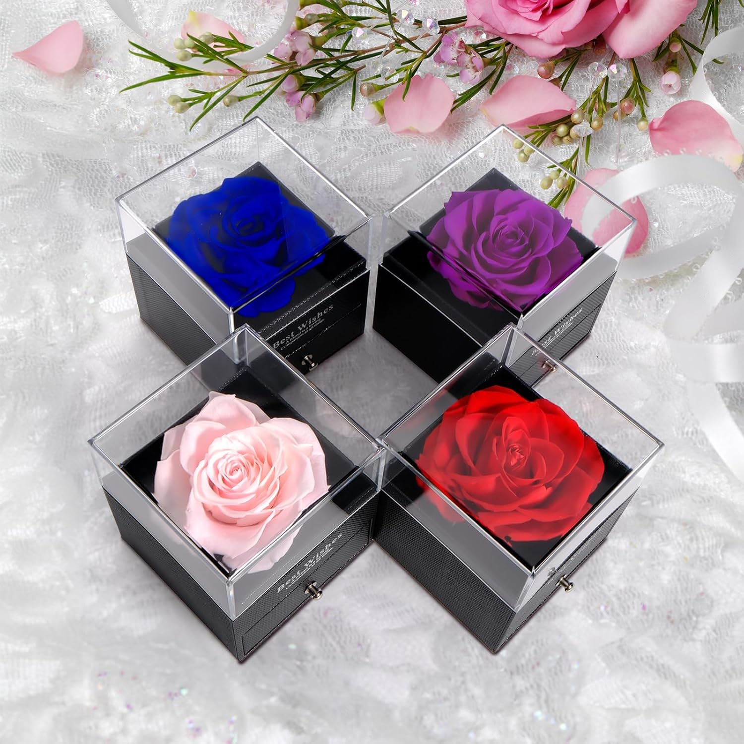 LIAN Preserved Rose Gift Box with Necklace and 925 Sterling Silver Earrings Eternal Rose Birthday Women Wife Mum Girlfriend Valentine&rsquo;S Day Anniversary Mother&rsquo;S Day image number 1