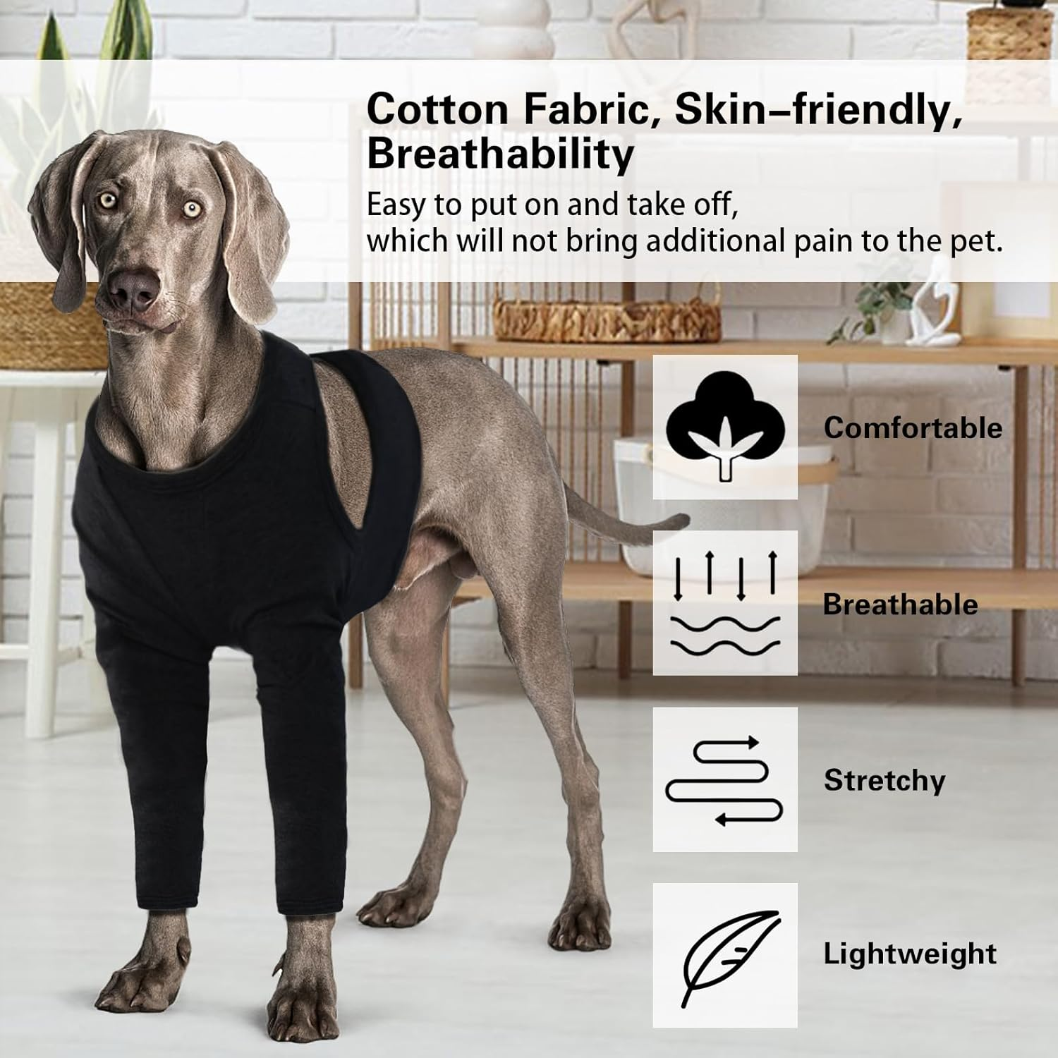 Yoolhamy Dog Leg Recovery Sleeve, Dog Front Leg Elbow Protector, Dog Recovery Suit after Surgical Wound Protector to Prevent Licking Bite Cone Collars Alternative (Black, 2XL) image number 5