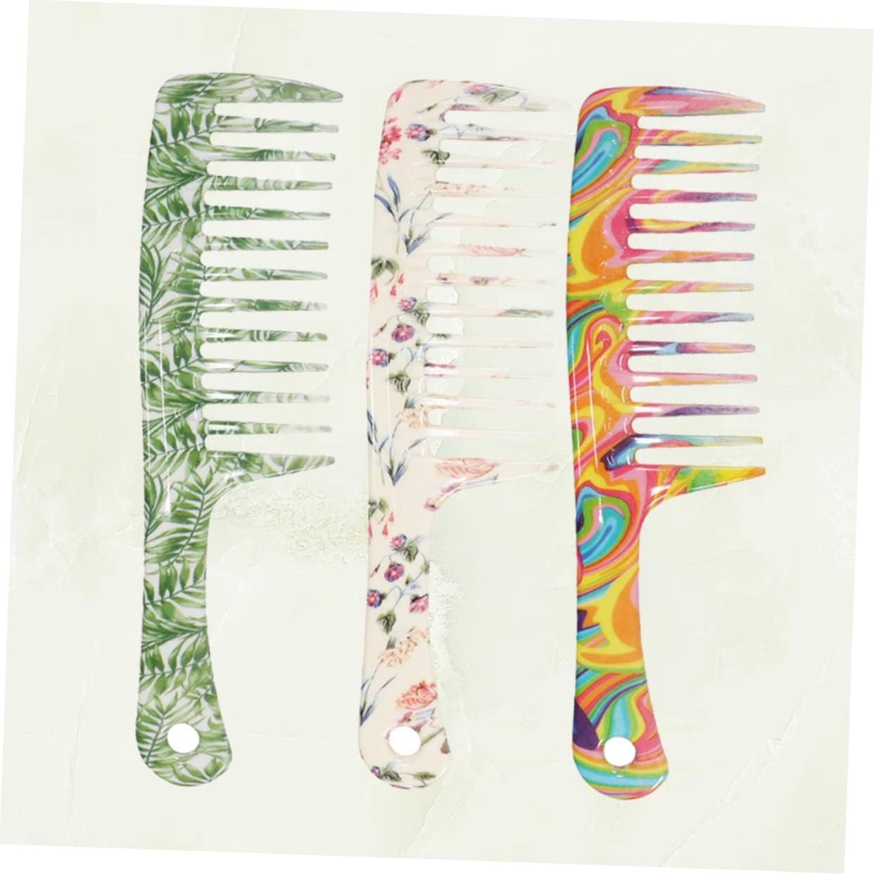 TOVINANNA 3Pcs Big Teeth Combs Hair Styling Combs Wide Teeth Hair Combs Straight Handle Combs Hairdressing Combs Printing Haircut Combs image number 2