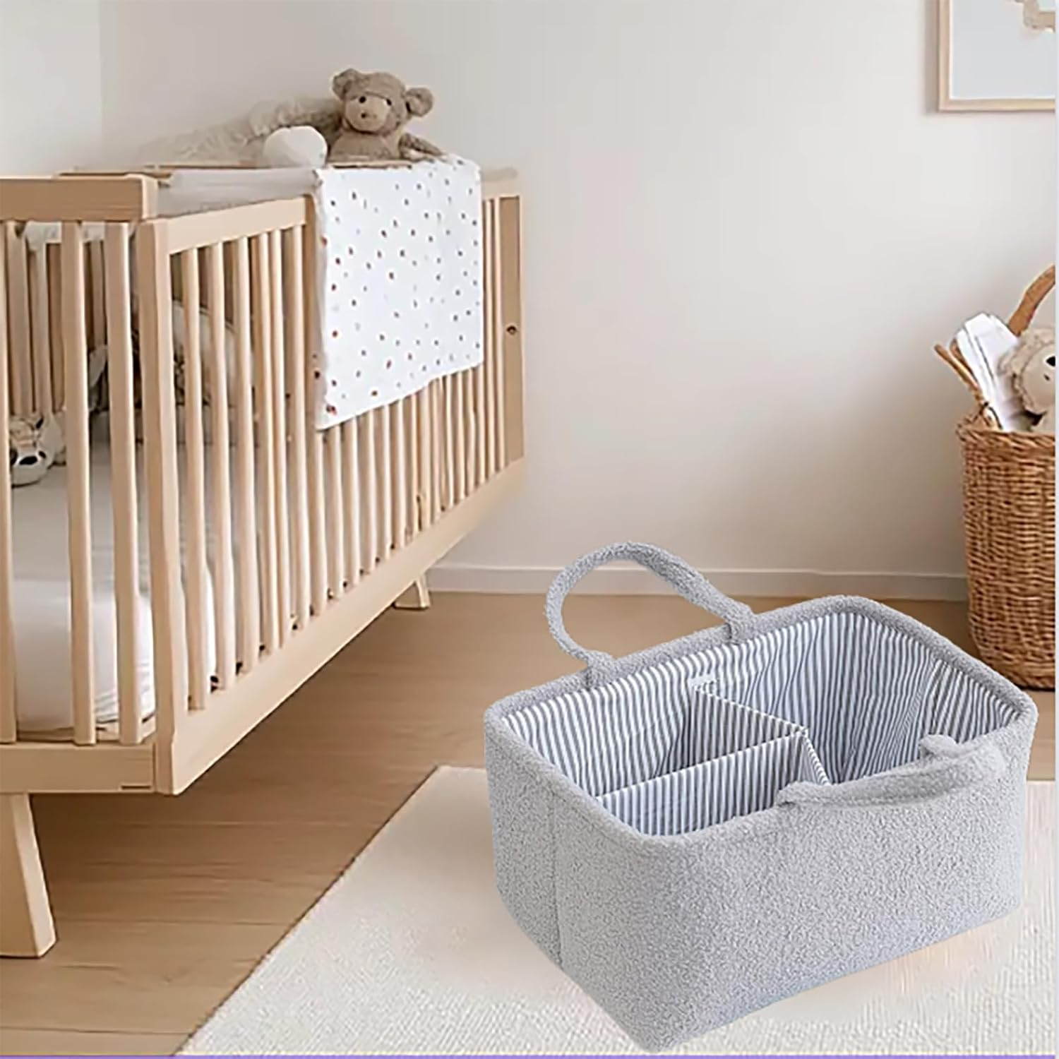 LISNSMY Baby Nappy Caddy Organiser, with Removable Inserts, Baby Storage Basket for Diapers and Wipes, 38 X 26 X 18 CM (Gray) - Gray image number 6