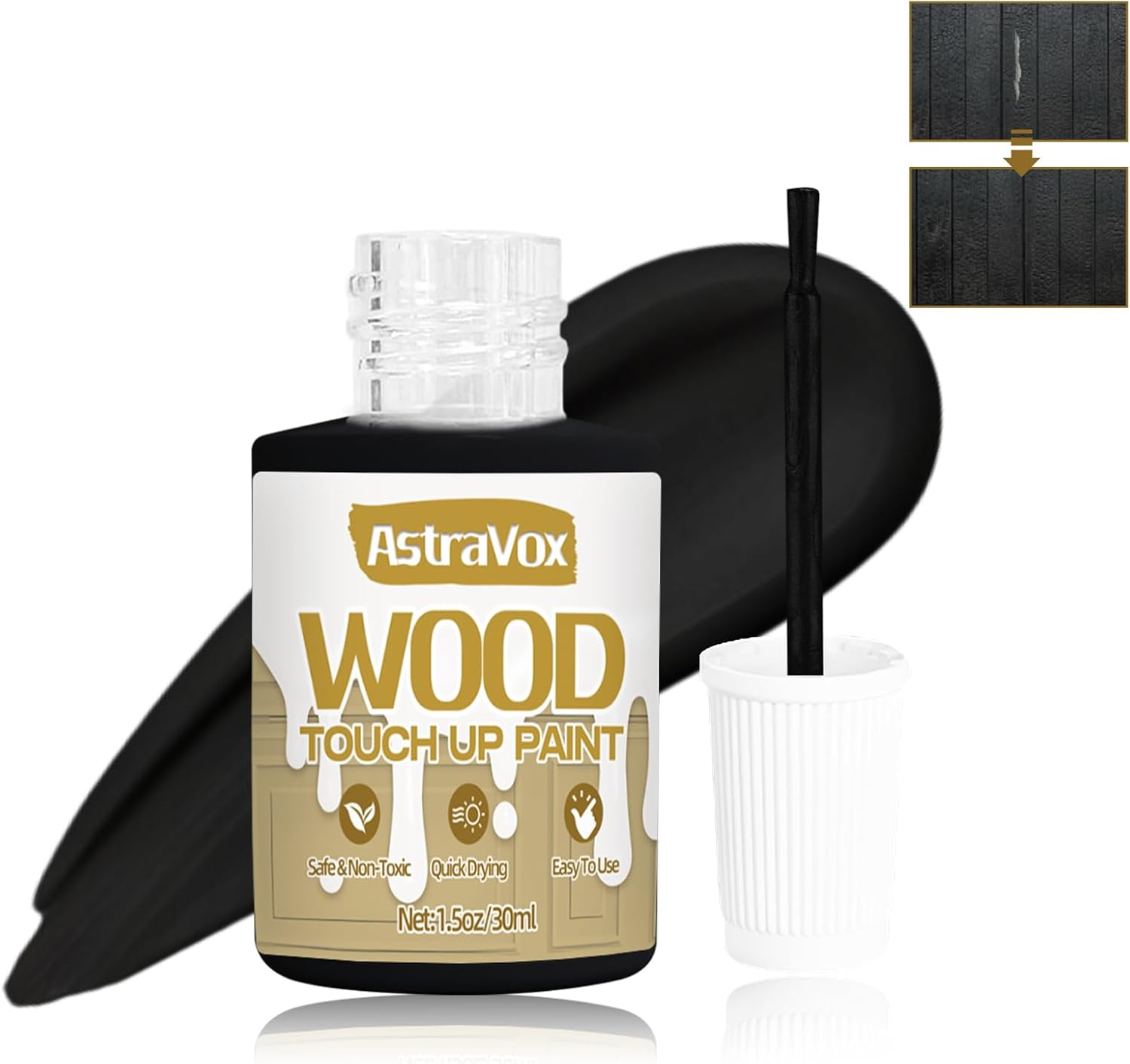 Astravox Wood Touch up Paint, 1.5 Oz White Paint for Wood Repair Scratches, Spots and Chips, Strong Adhesion Waterproof Quick Dry for Doors Tables Furniture Kitchen Cabinets Dressers