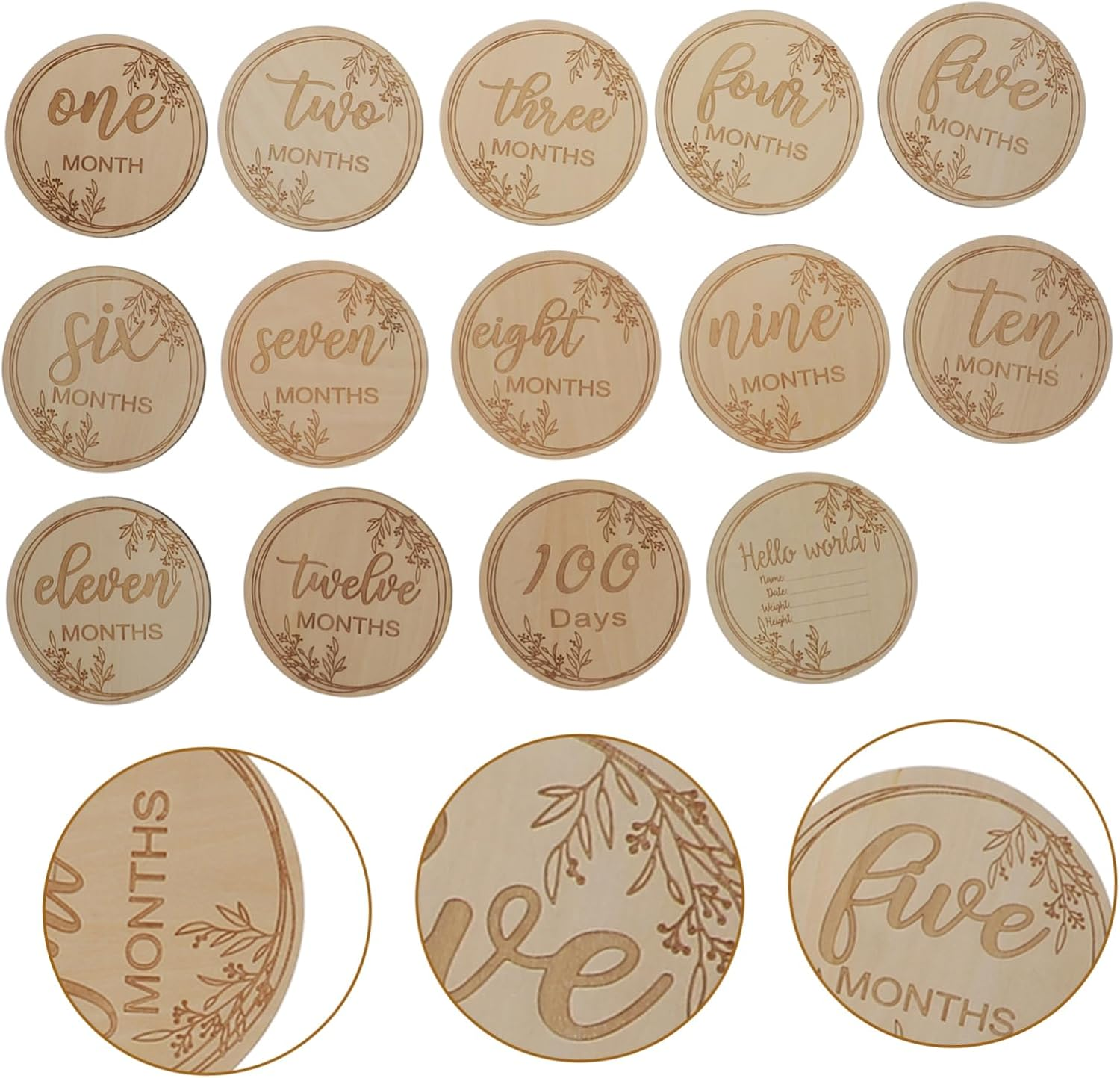 VANZACK 12Pcs Wooden Growth Commemorative Cards Milestone Photo Props for Newborns Creative Design with Unique Grain for Capturing Precious Moments image number 2