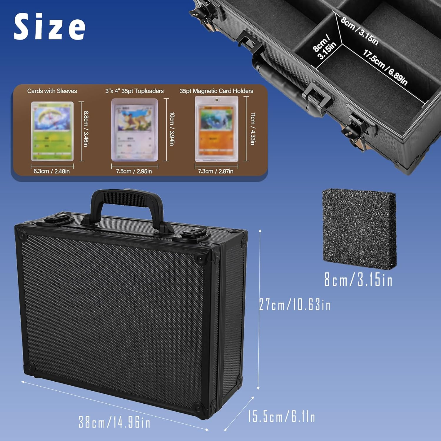 Toploader Storage Box for 3&rdquo; X 4&rdquo; 35Pt Cards &ndash; Hard Card Holder Case with Padlock, Foam Stoppers, Holds 600+ Toploaders &ndash; Rigid Card Case for Sports & Trading Card Collection image number 6