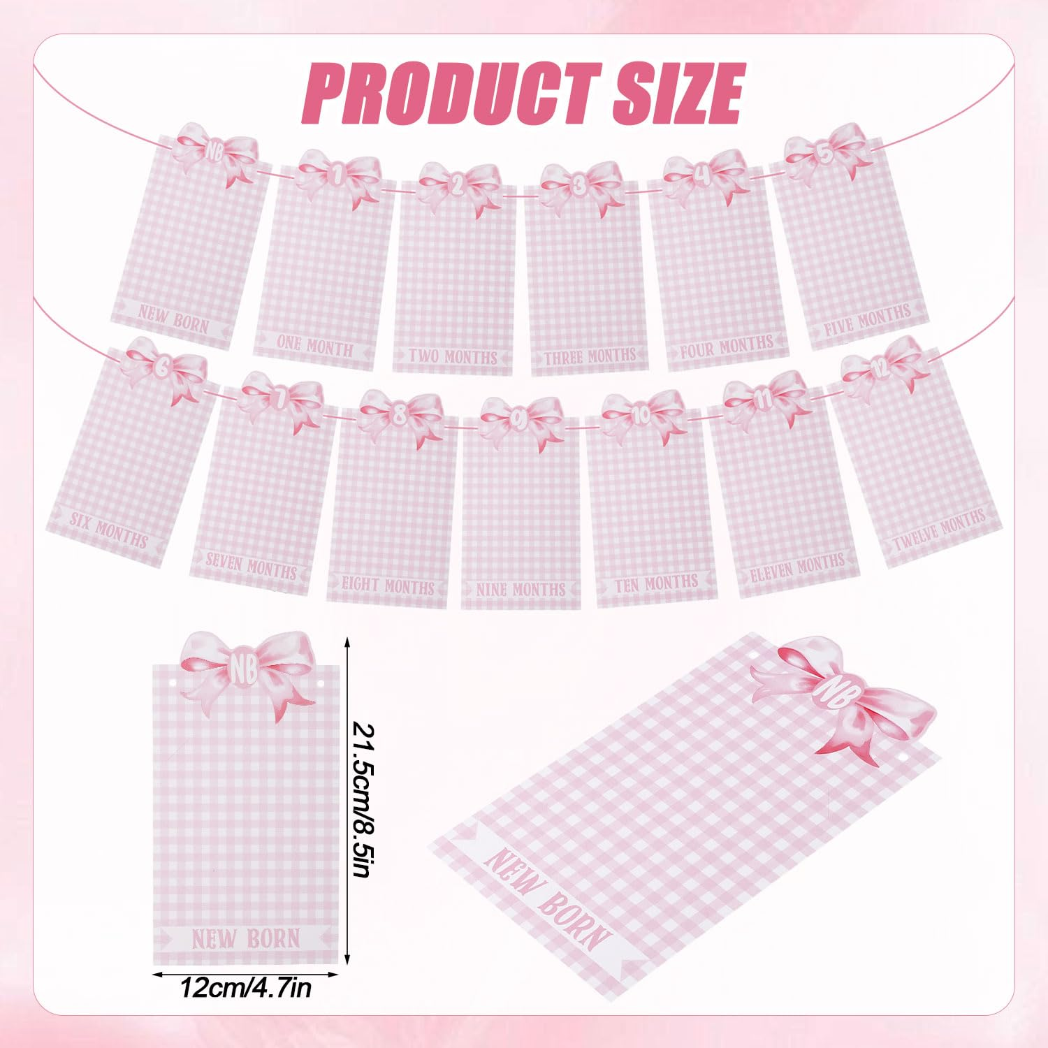 Pink Bow Milestone Banners, Newborn to 12 Months Photo Banner Pink Bow Photo Banner Monthly Milestone Banner for Baby Birthday Photo Banner Decoration image number 3
