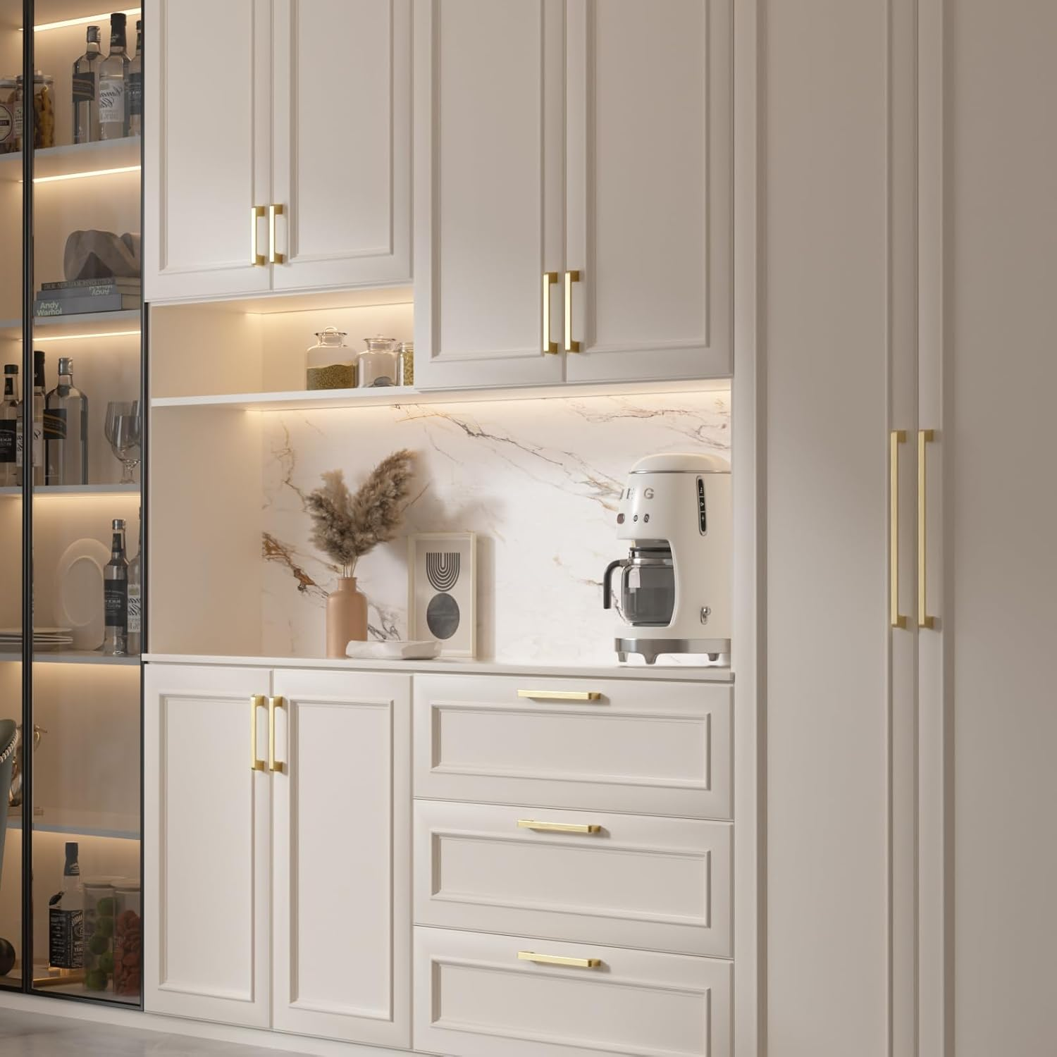 Lepatape 5 Pack 5 Inch Brushed Gold Cabinet Pulls Solid Zinc Alloy Gold Cabinet Handles - Brushed Brass Dresser Drawer Pulls for Kitchen Cabinet Hardware Zinc Alloy Handles image number 2