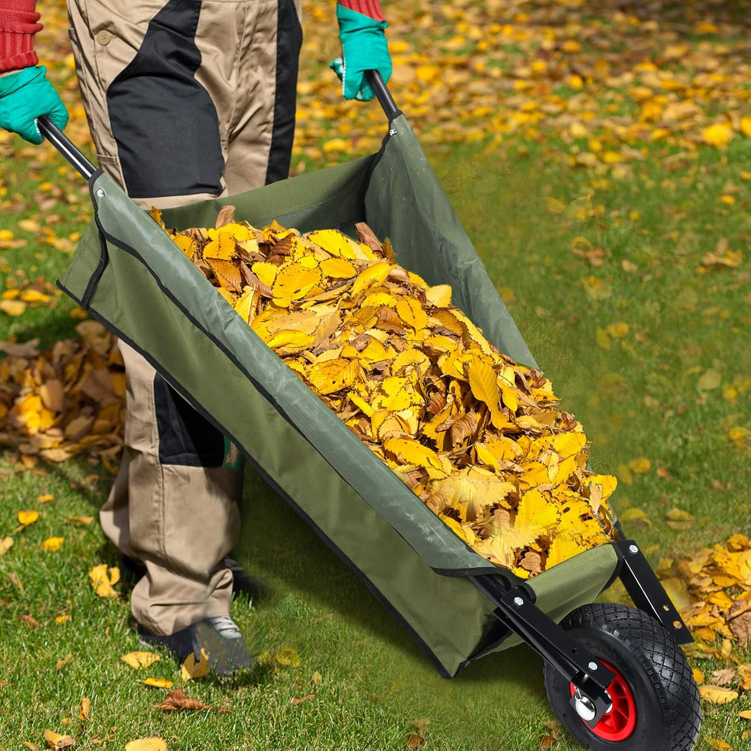 BBTO Folding Wheelbarrow Collapsible Foldable Yard Cart 88Lbs Lightweight Gardening Cart Heavy Duty Oxford Cloth Lawn Cart for Adult, Grass, Soil, Brick, Leaf, Garden Supplies, 10" Pneumatic Tire image number 5