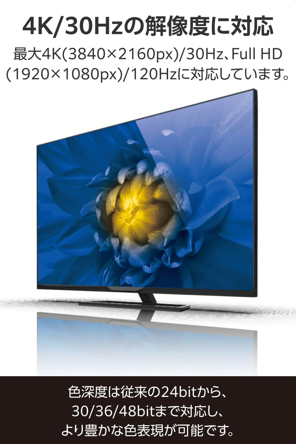 Elecom ECDH-HD14EMS20B Mini HDMI to HDMI Converter Cable, 6.6 Ft (2 M), Slim Cable, 4K/30Hz, HEC/ARC Compatible, Two-Way Communication [Enables Rich Color Expression] (Mini HDMI Type C Male to HDMI image number 4