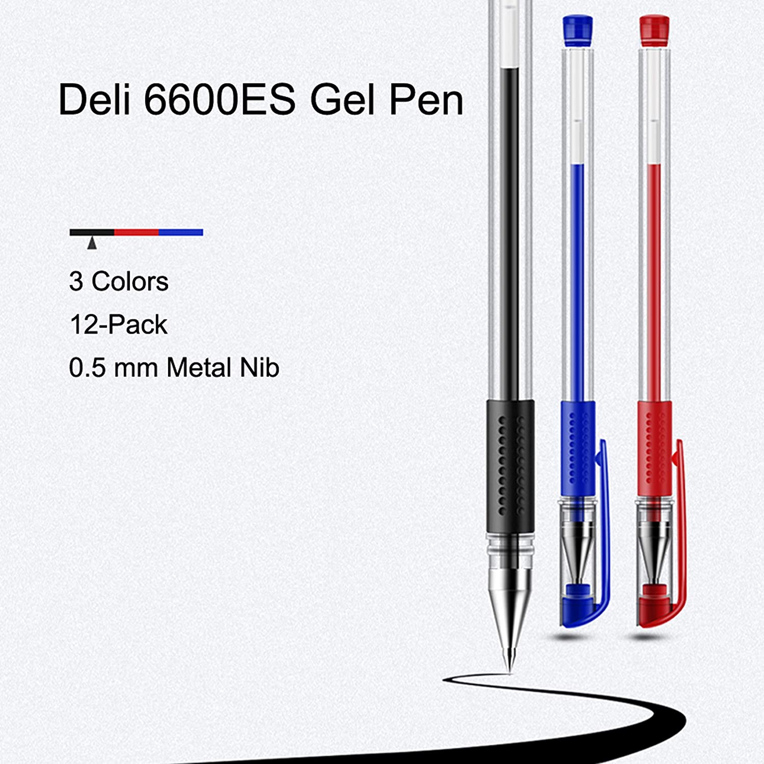 Deli Gel Pens, Liquid Gel Ink Pens, 0.5 Mm, Student Office Supplies, Black, Pack of 12 image number 4